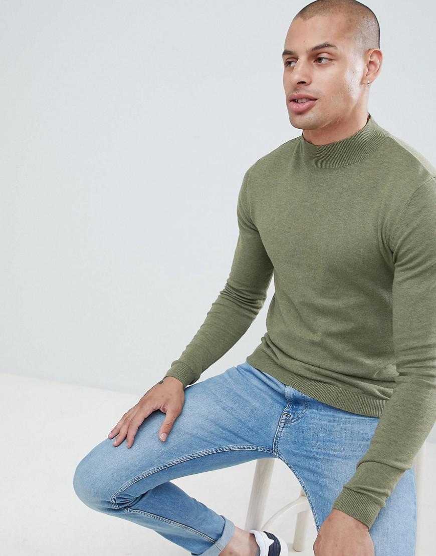 ASOS Muscle Fit Turtleneck Sweater In Khaki in Green for Men | Lyst