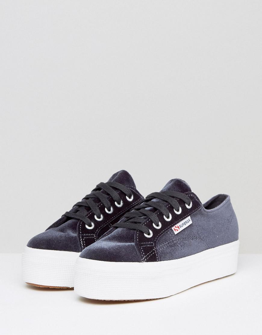 superga 2790 black velvet flatform trainers