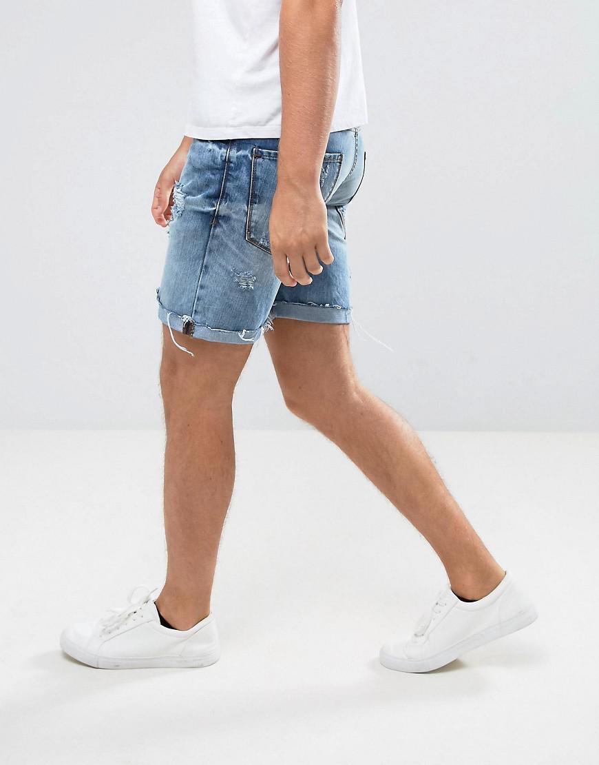 Pull&Bear Distressed Denim Shorts In Mid Wash in Blue for Men - Lyst