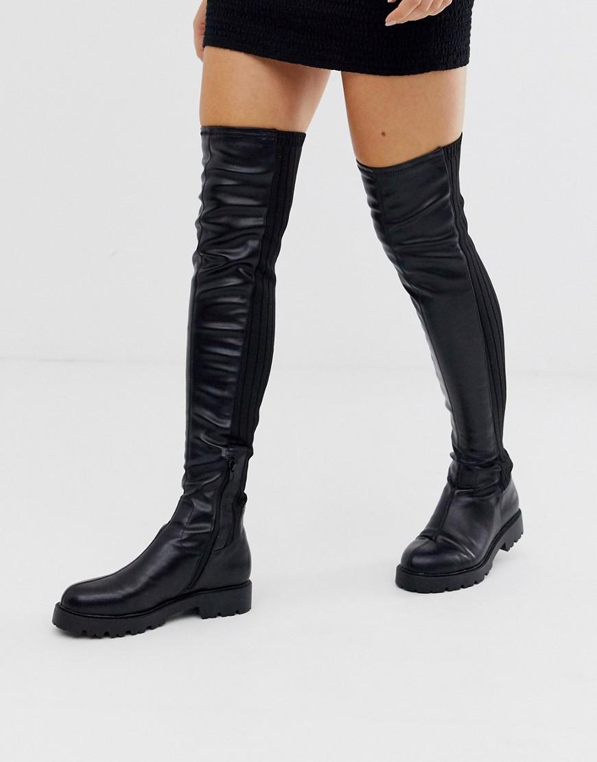 ASOS Kick Start Flat Thigh High Boots In Black Knit Mix - Lyst