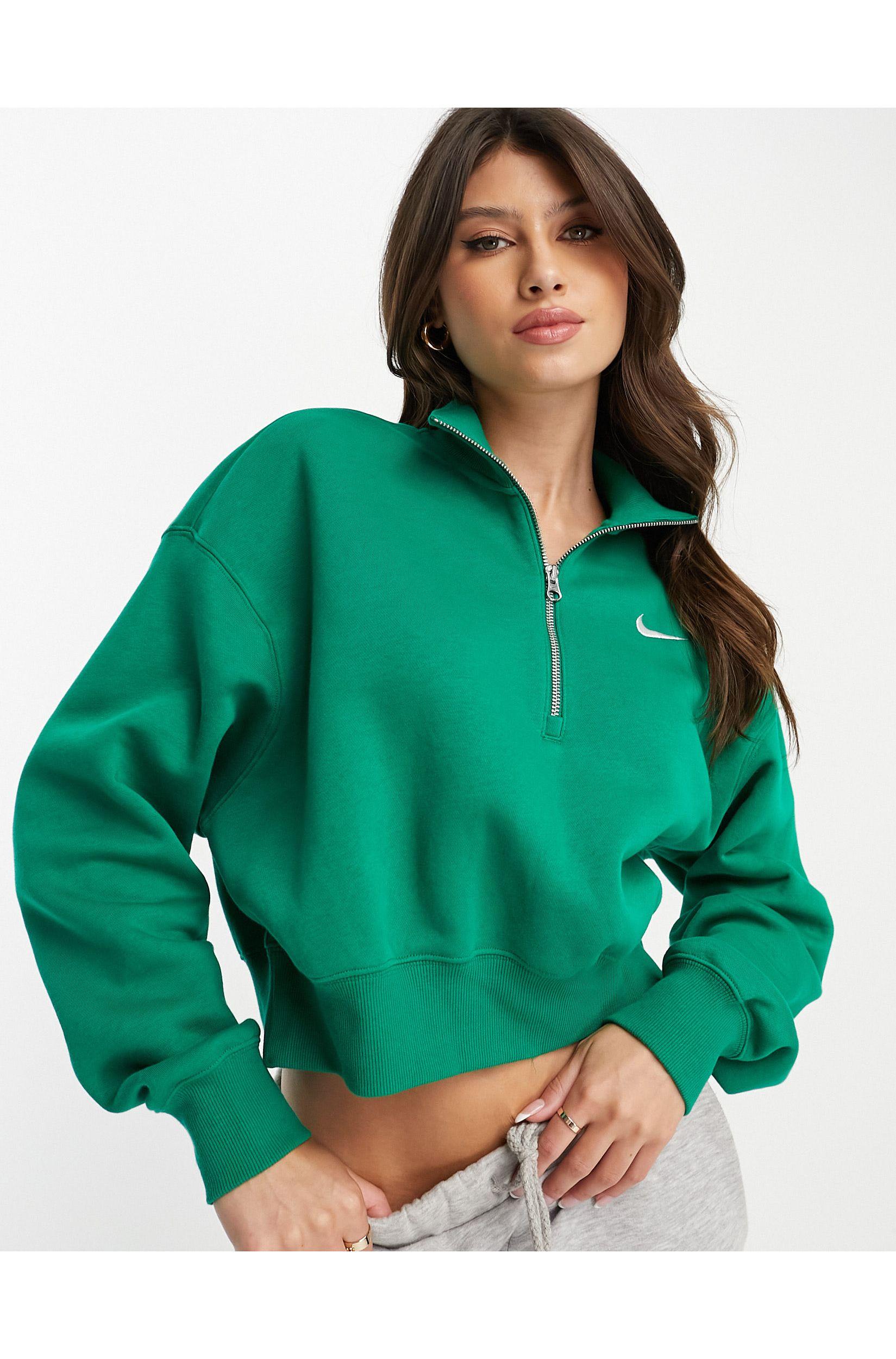 Nike Phoenix Fleece Cropped Quarter Zip Sweatshirt in Green | Lyst
