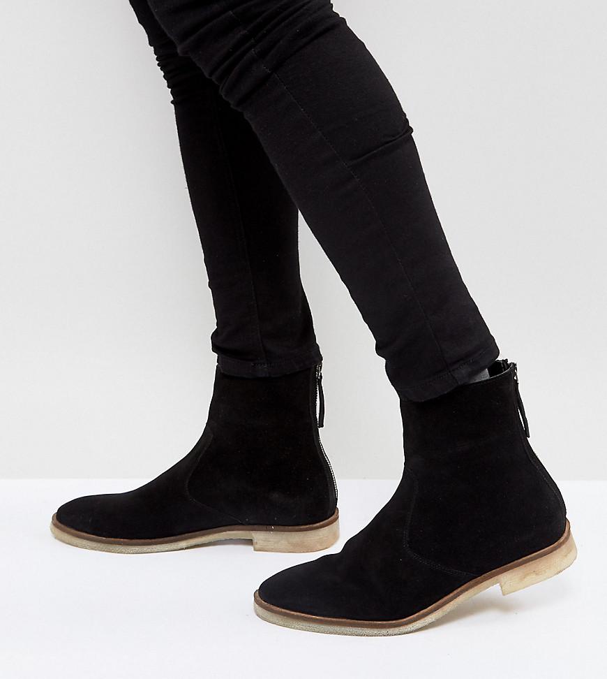 ASOS Wide Fit Chelsea Boots In Black Suede With Back Zip Detail With ...