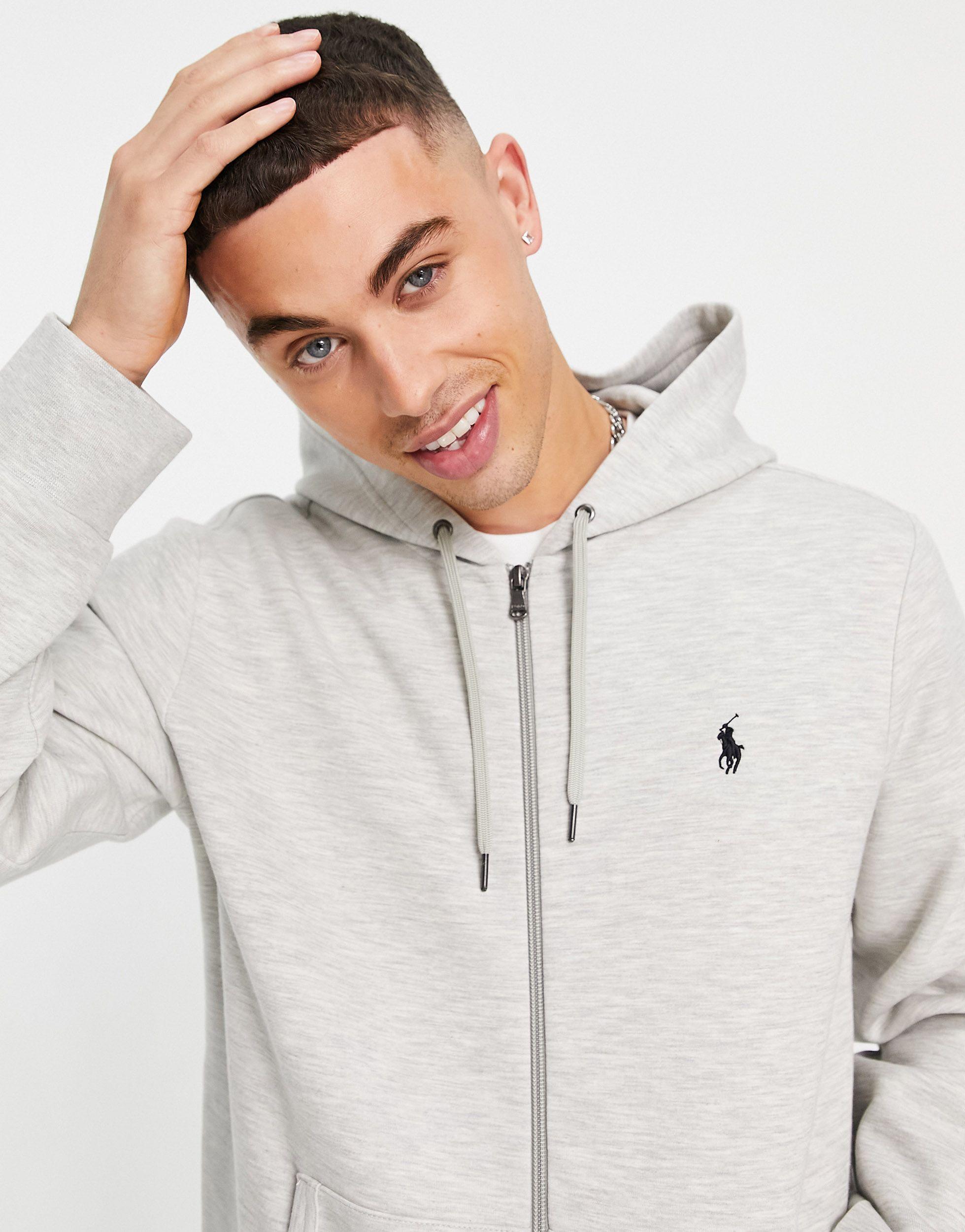 Polo Ralph Lauren Player Logo Zip Up Hoodie in Grey for Men | Lyst UK