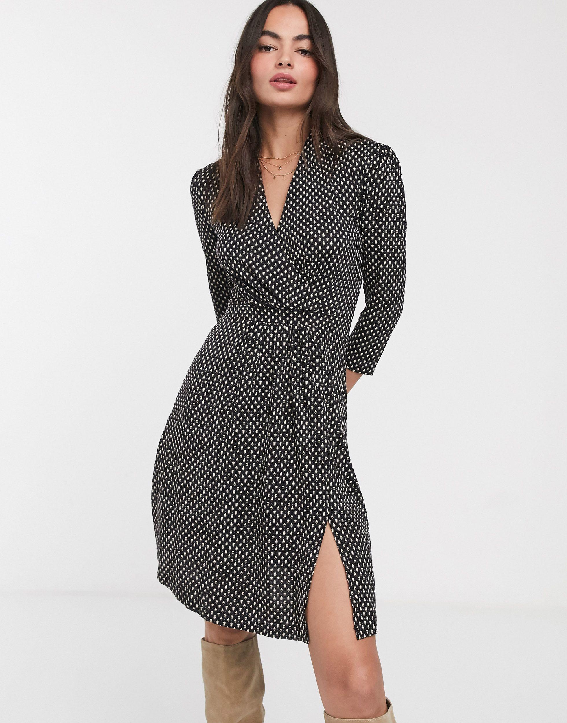 French Connection Synthetic Caressa Meadow Jersey Wrap Dress in Black |  Lyst Canada