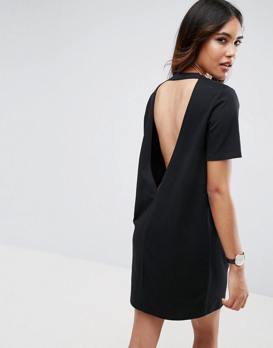 ASOS Open Back T-shirt Dress With V Back in Black | Lyst