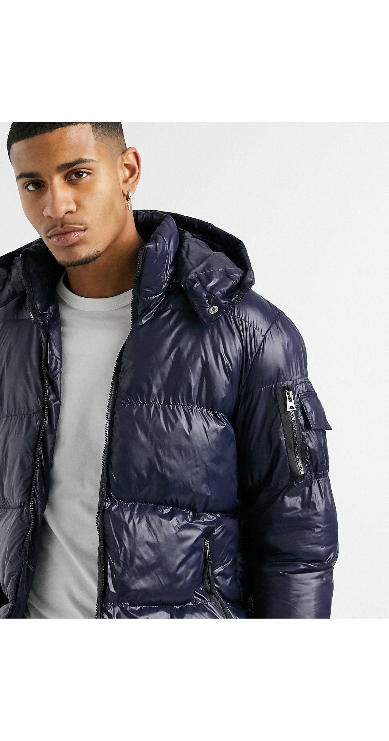 Brave Soul Puffer Jacket With Funnel Neck in Navy (Blue) for Men | Lyst  Australia