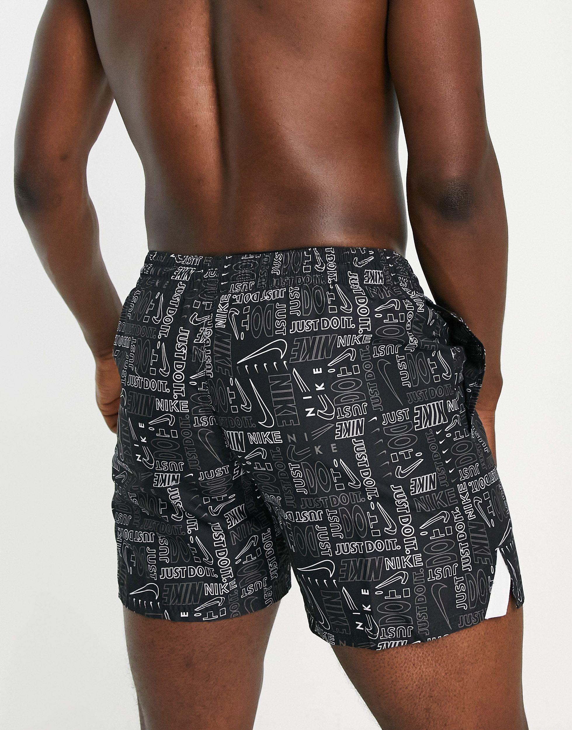 Nike 5 Inch All Over Logo Print Swim Shorts in Black for Men | Lyst