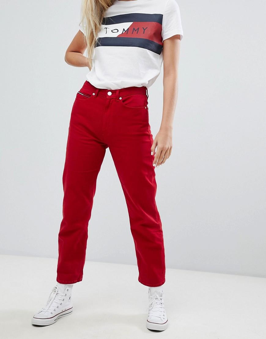 Tommy Hilfiger Denim High Rise Straight Leg Jeans in Red | Lyst