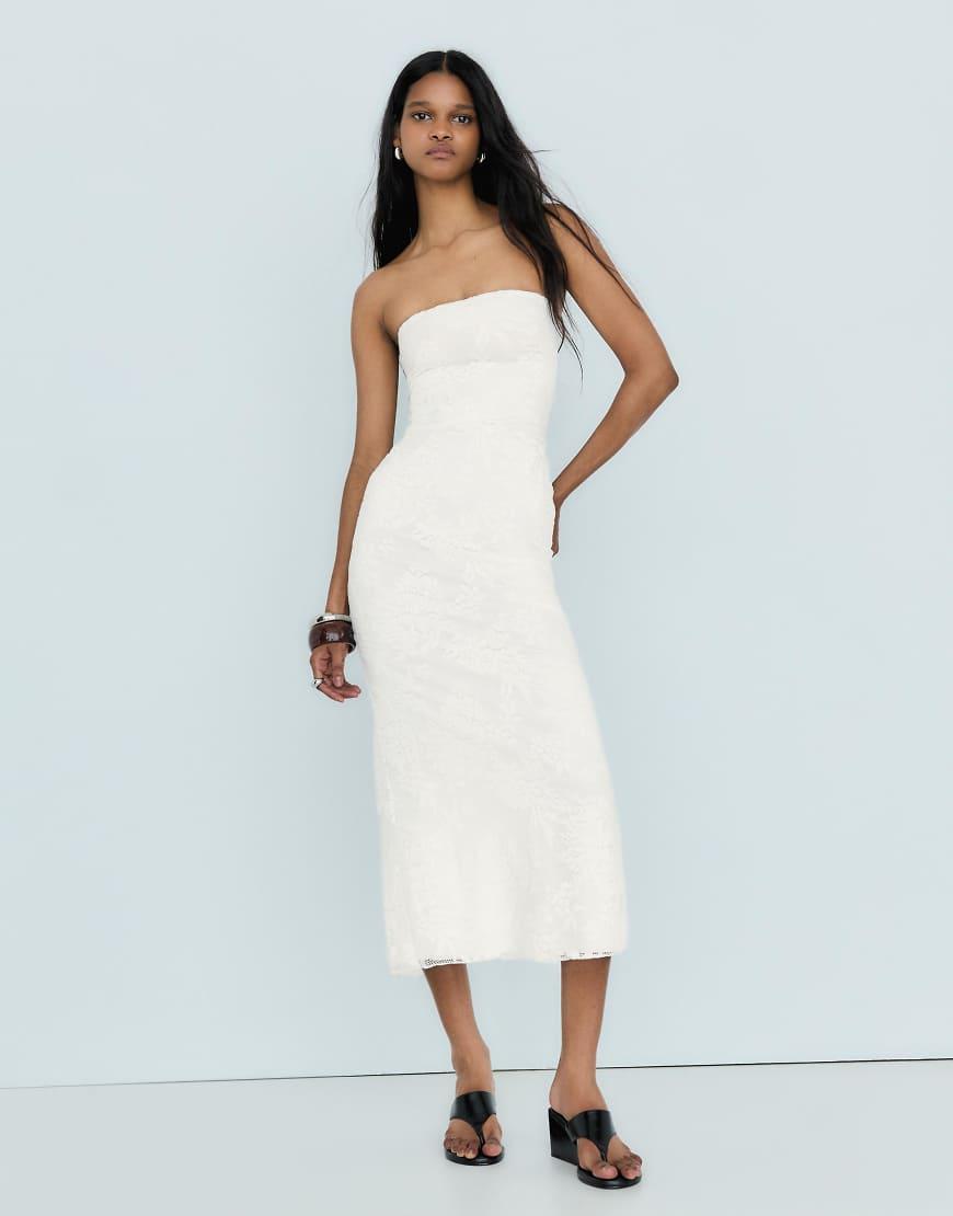 strapless open back dress BERSHKA. Brown stretch textured dress. XS  Hibuy market
