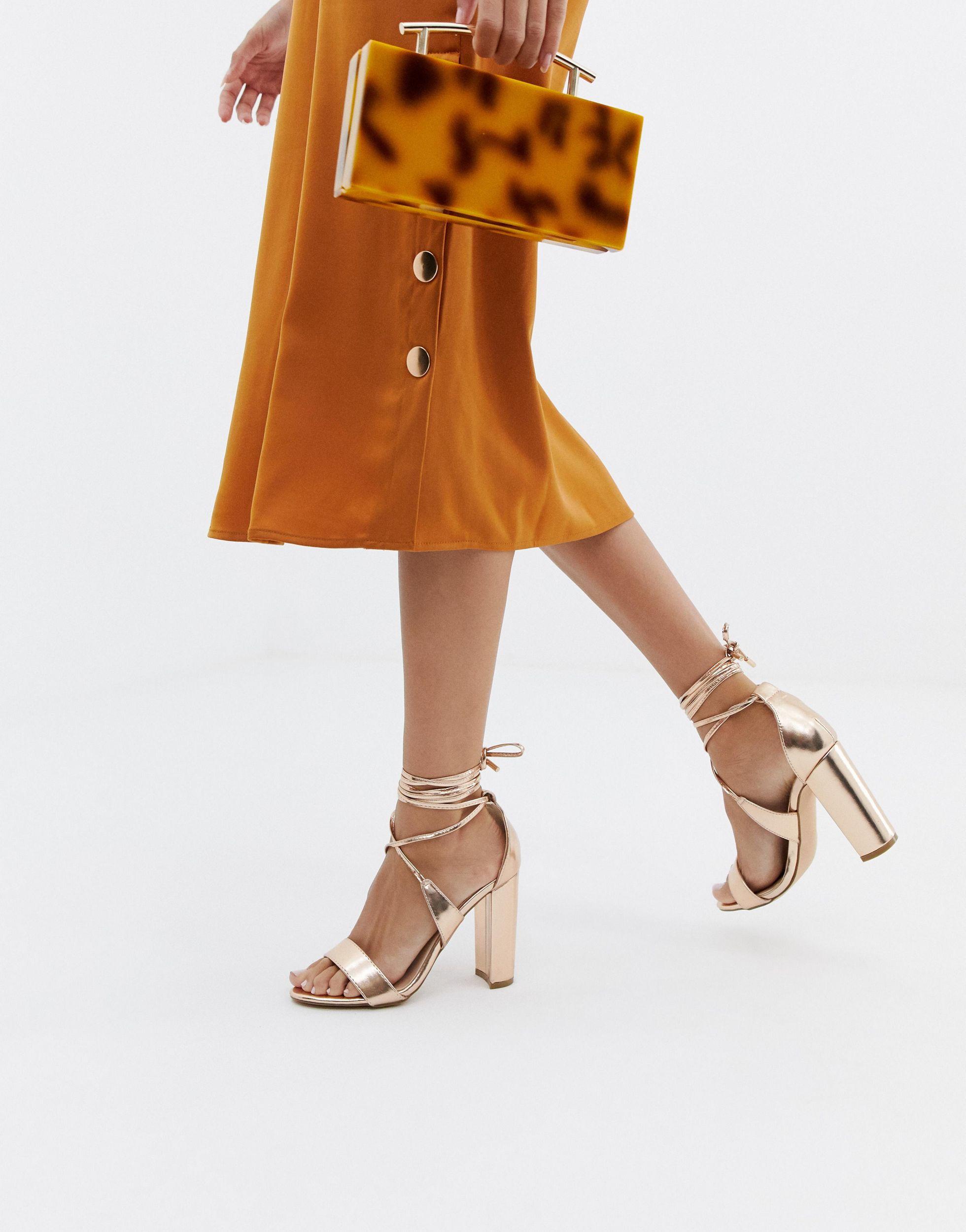 Ankle Tie Block Heeled Sandals 