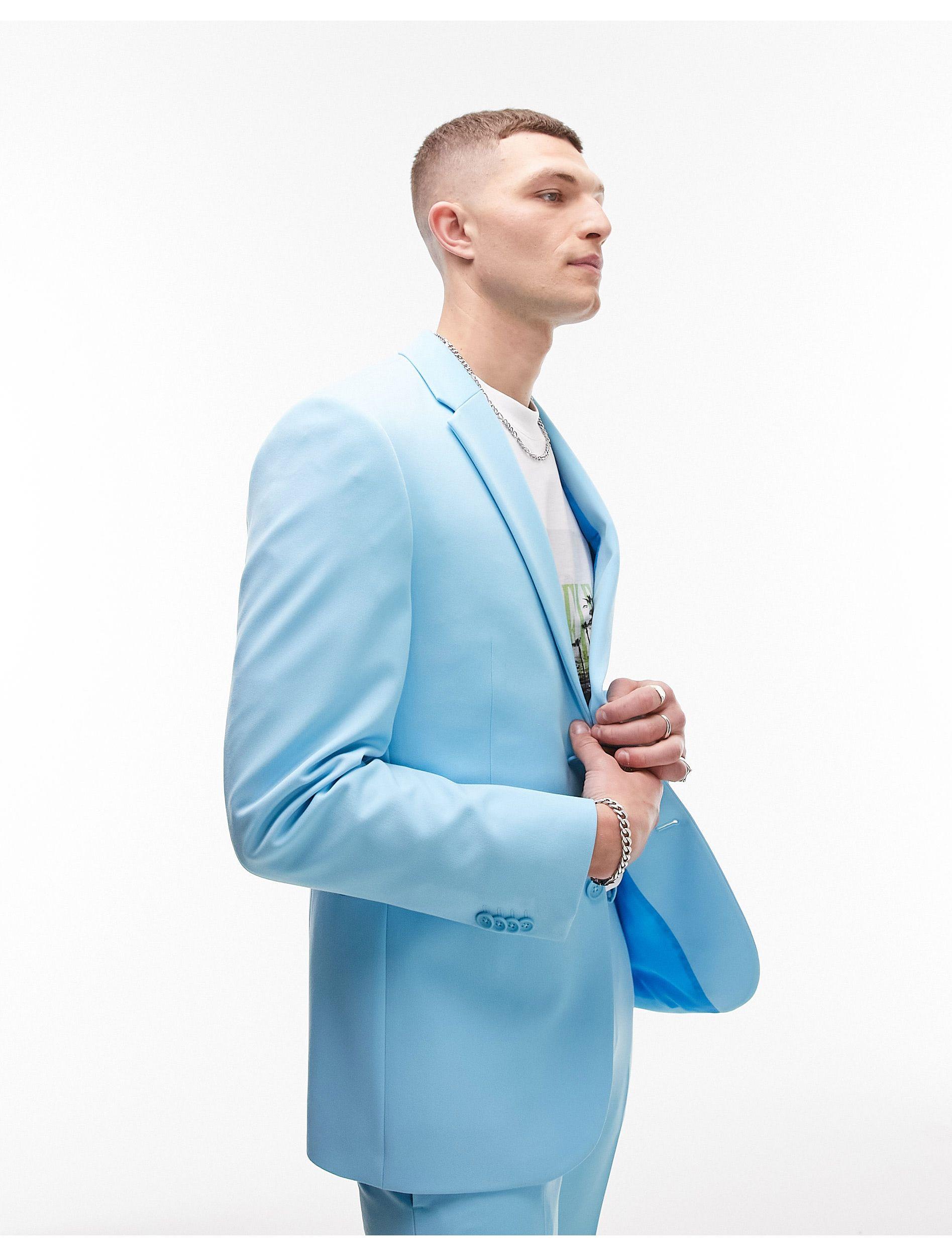 TOPMAN Skinny Single Breasted Suit Jacket in Blue for Men | Lyst