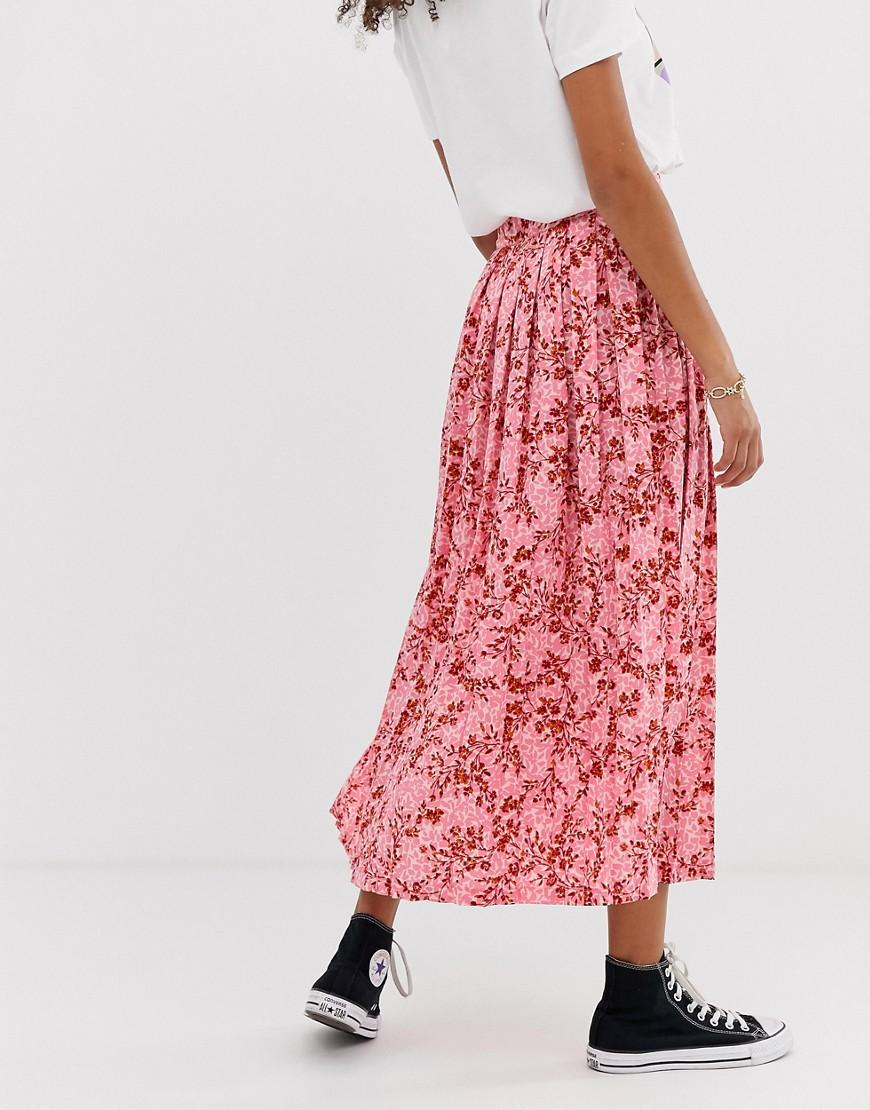ASOS Knife Pleated Midi Skirt In Pink Spring Floral in Pink - Lyst