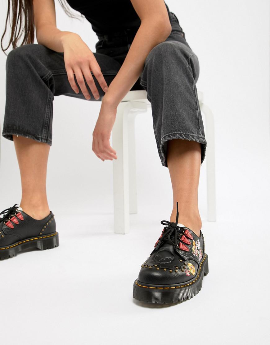 Dr. Martens Leather Serova Black Embroidered Chunky Flatform Shoes | Lyst