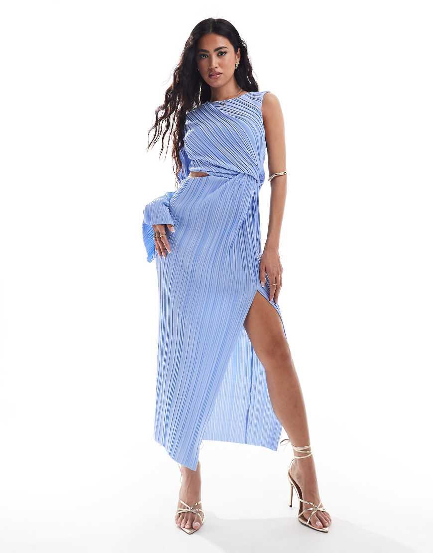 ASOS Plisse One Sleeve Midi Dress With Split Detail in Blue Lyst UK