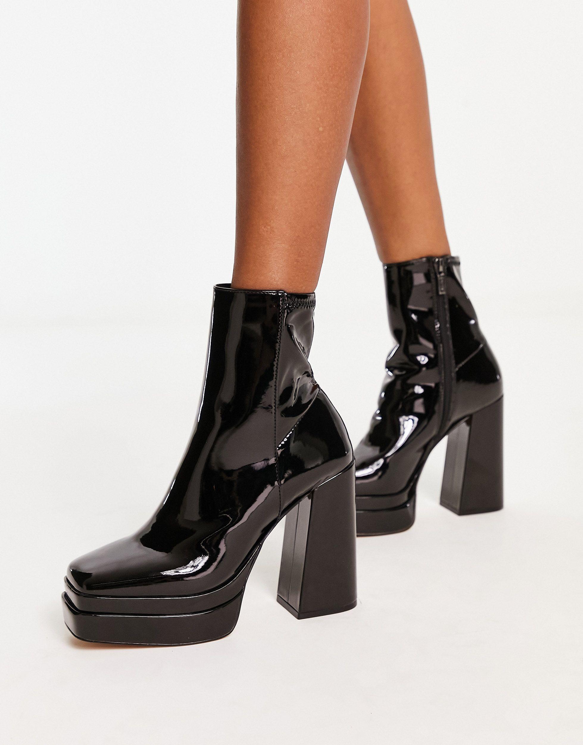 ALDO Mabel Square Toe Platform Heeled Boots in Black | Lyst