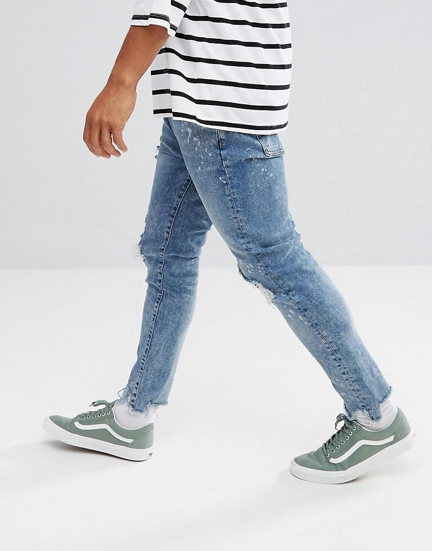 Bershka Denim Tapered Carrot Fit Jeans With Rips in Blue for Men - Lyst