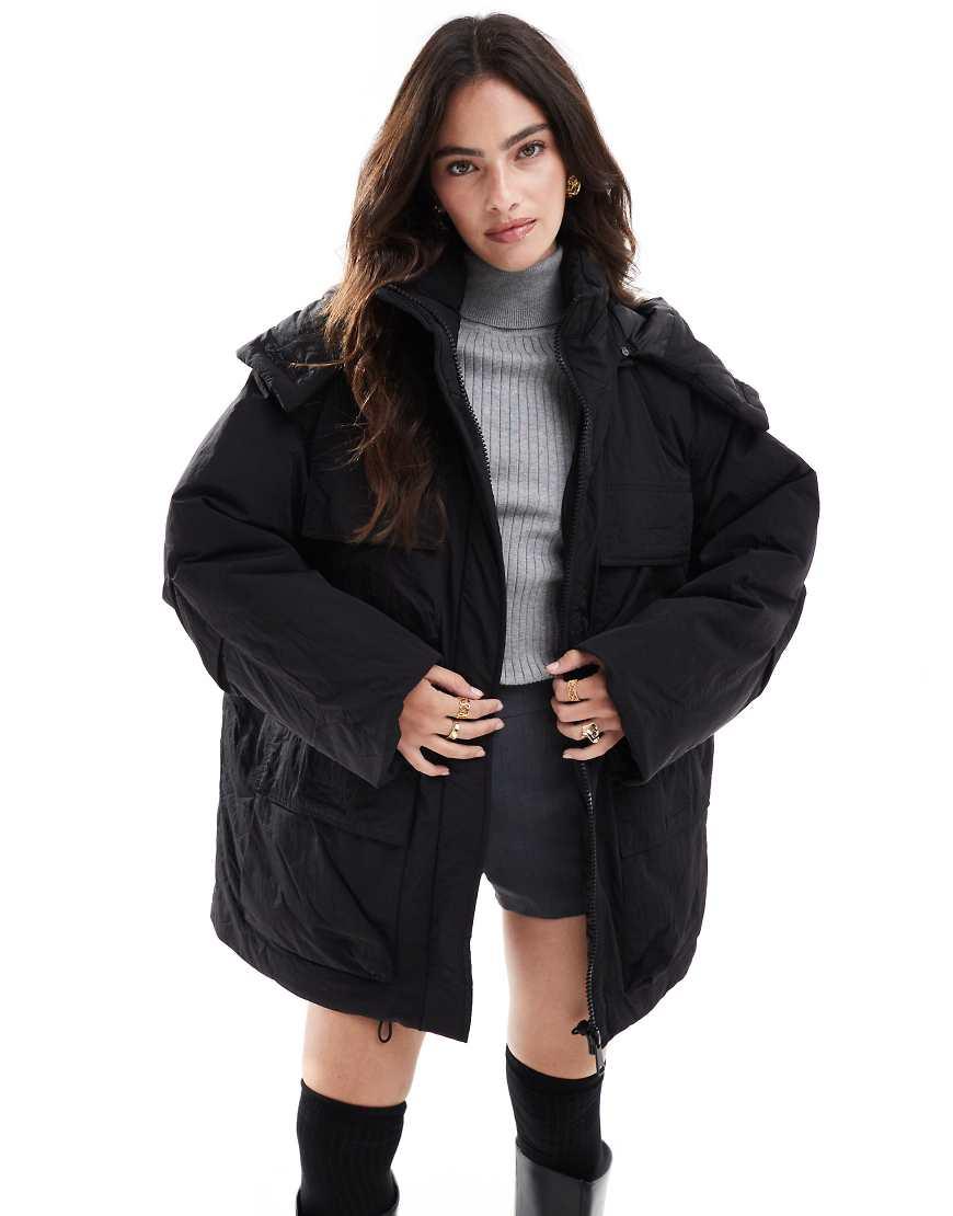 Stradivarius Str Multi Pocket Puffer Jacket in Black Lyst UK