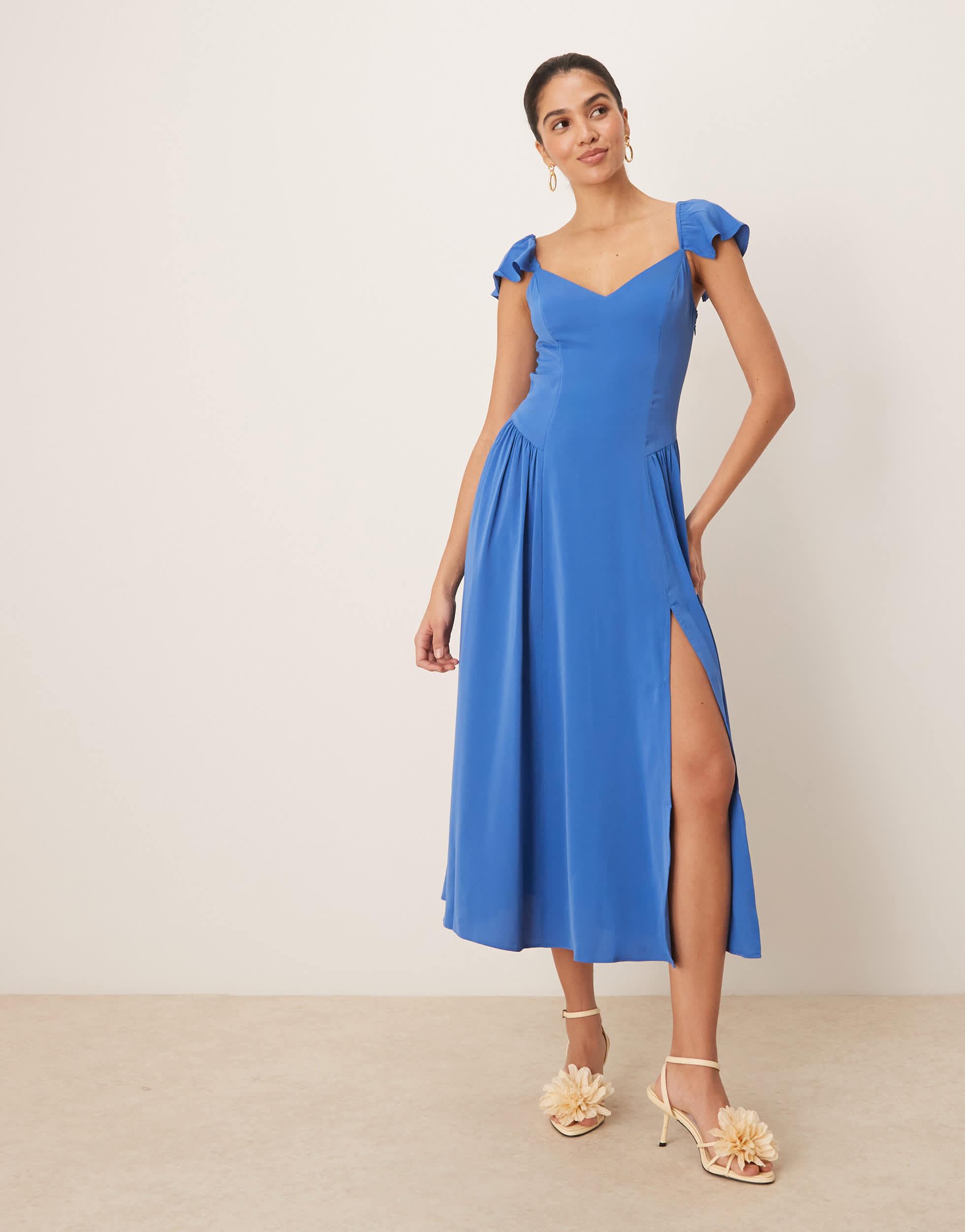 abercrombie blue dress puff sleeve Graphic dress ATLA607 – ADMIRAL main image 1