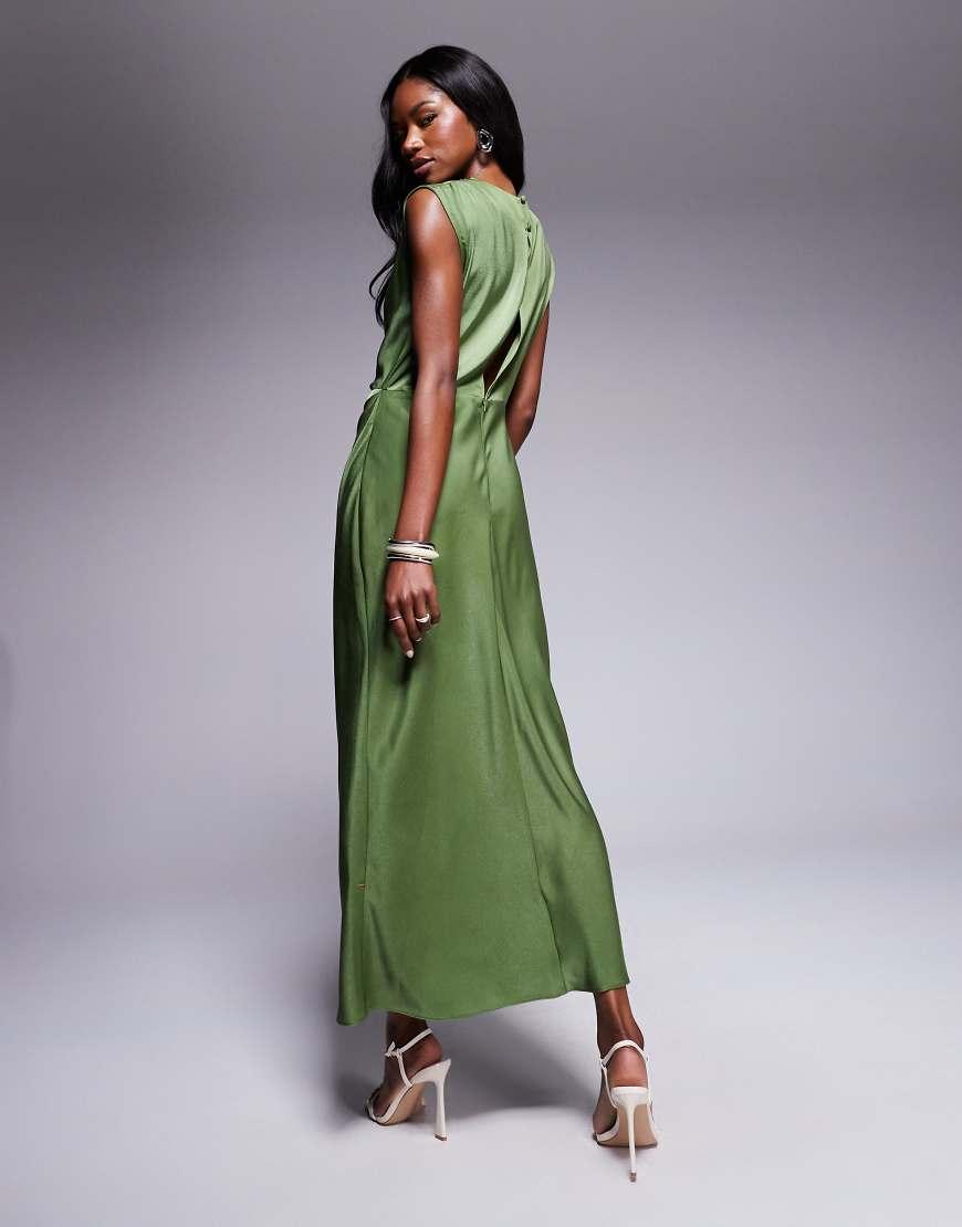 Asos Design Olive Green Asymmetrical Dress ASOS Satin High Neck
