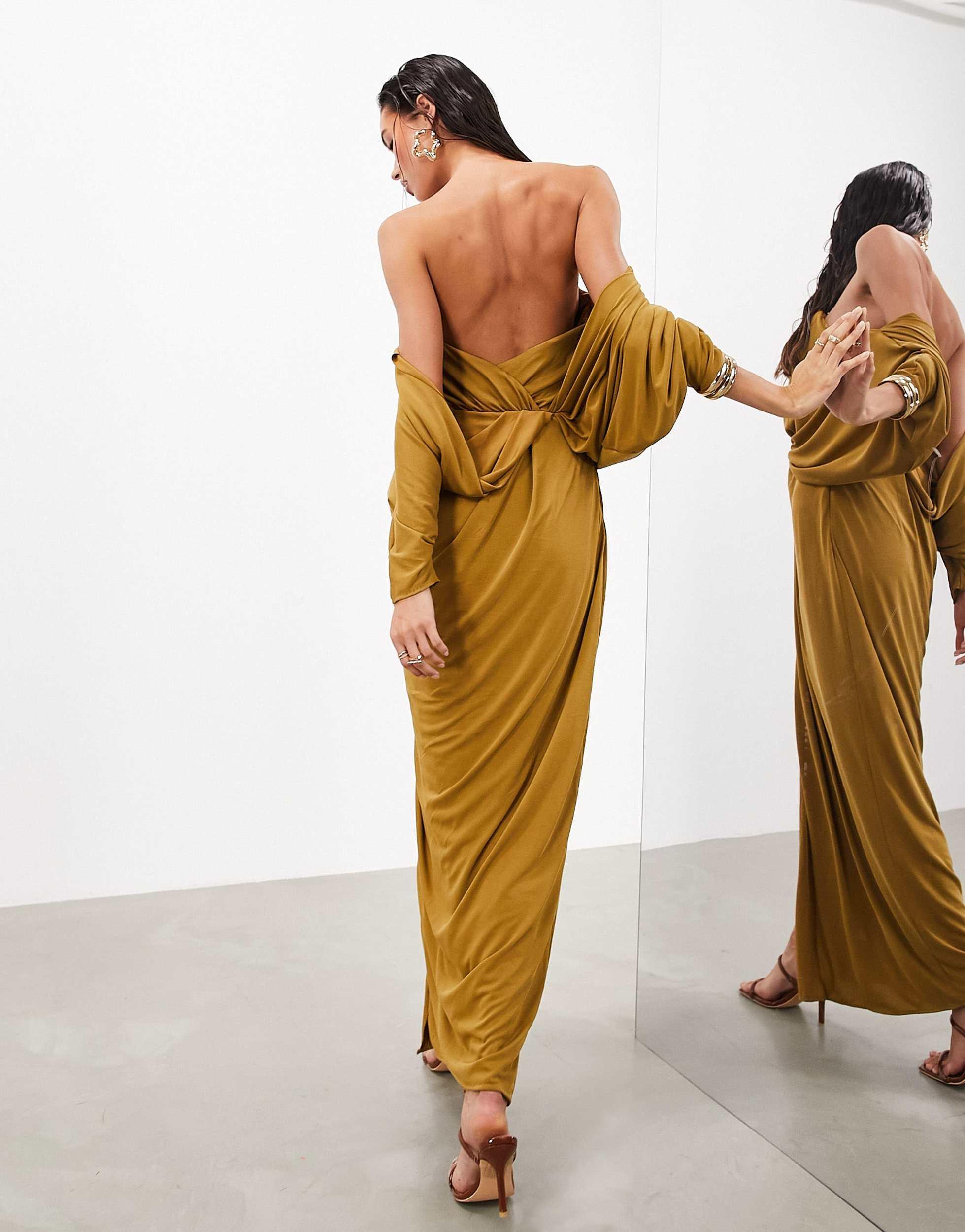 green emerald velvet dress ASOS DESIGN twist front bias satin maxi dress with gold hardware in ol –  VinNews Recommendations main image 1