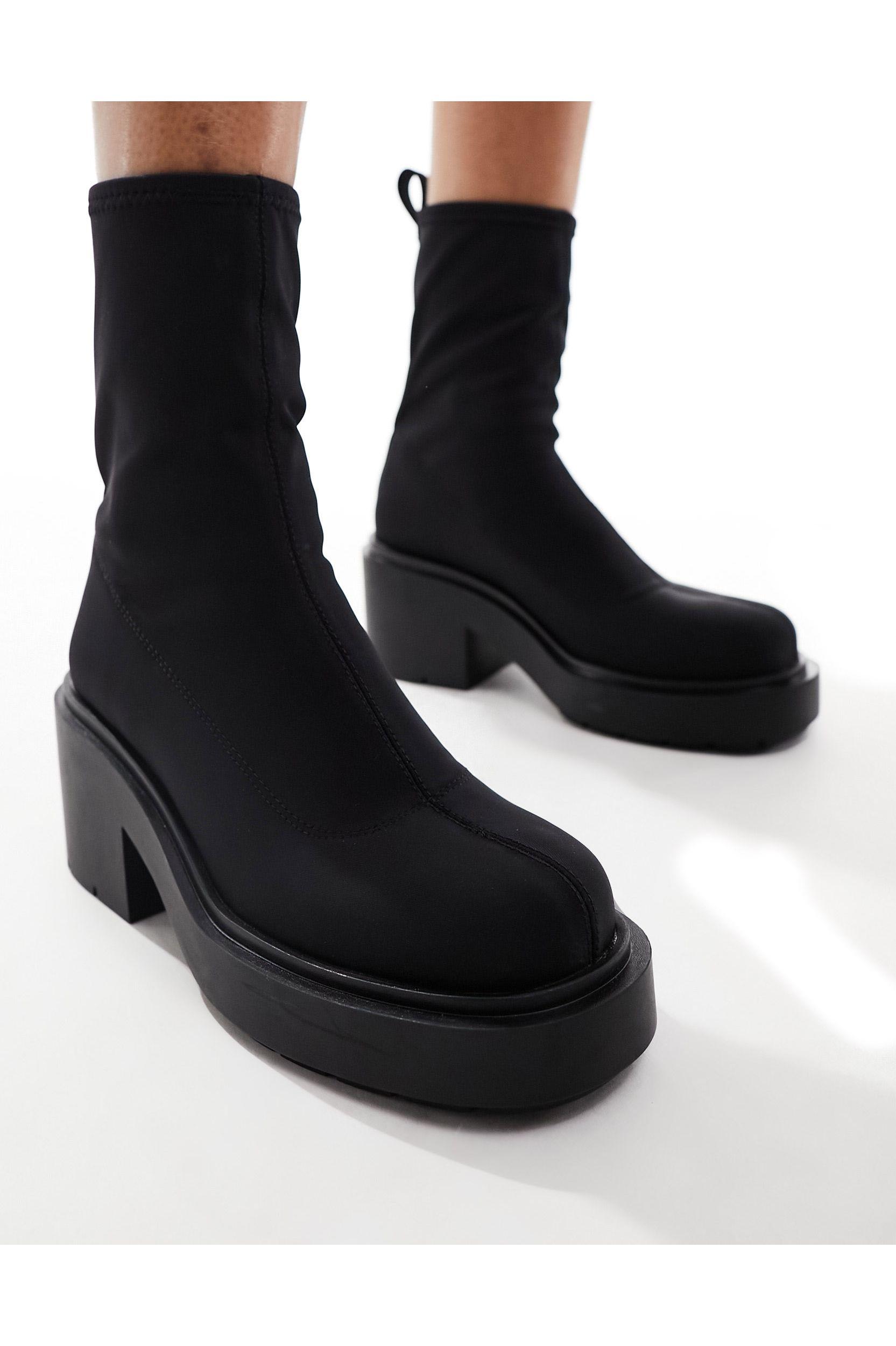 Monki Pull Up Platform Heeled Ankle Boot in Black | Lyst