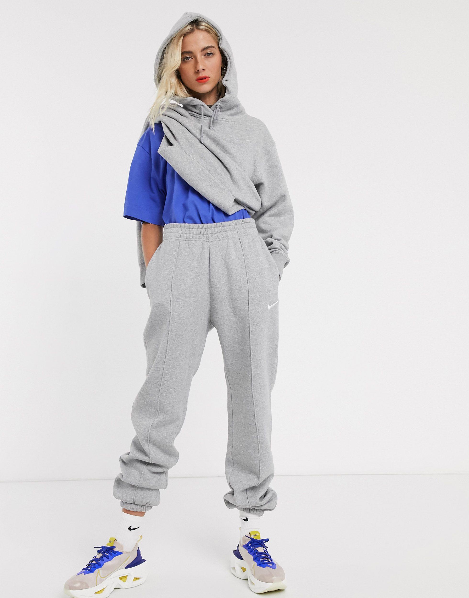 Nike Cotton Mini Swoosh Oversized Grey joggers in Gray - Lyst