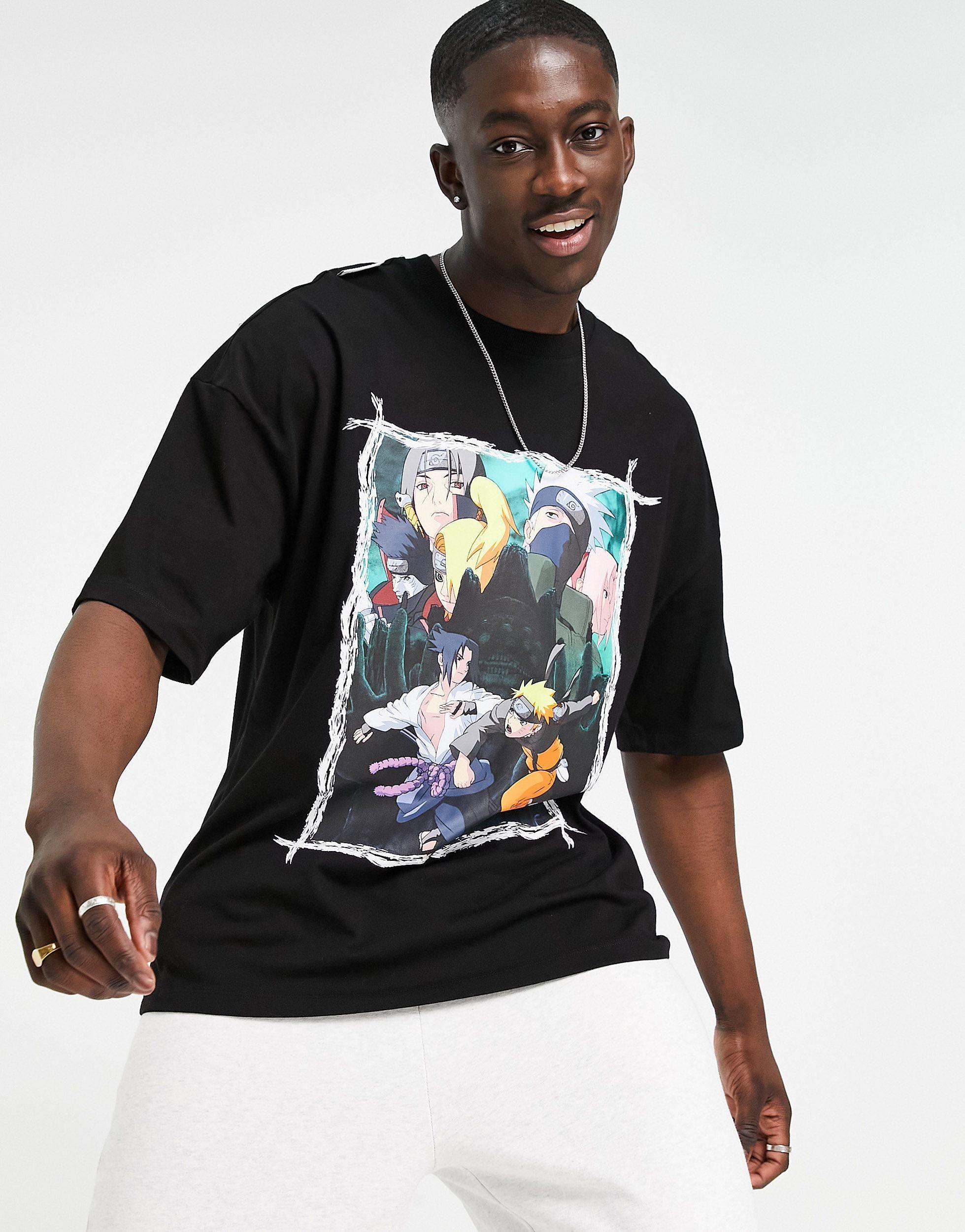 Bershka Naruto Oversized Chest & Back Print T-shirt in Black for Men | Lyst