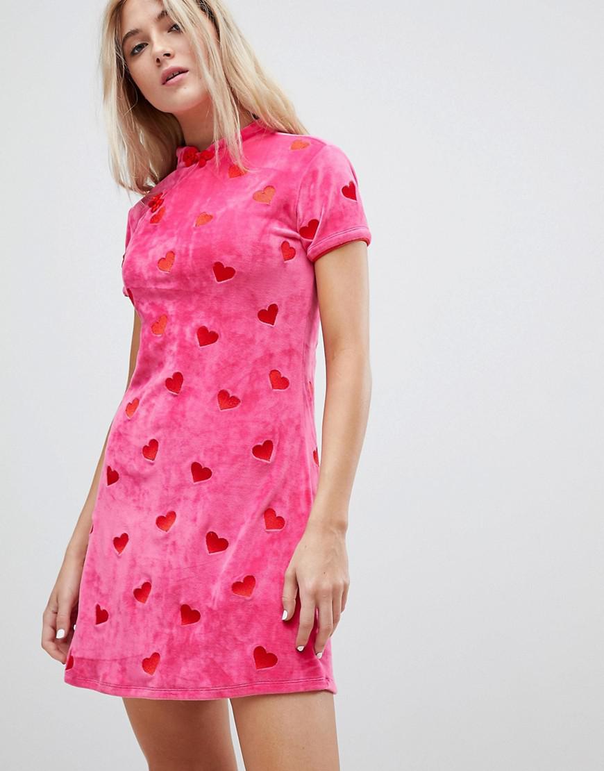 lazy oaf pink velvet dress