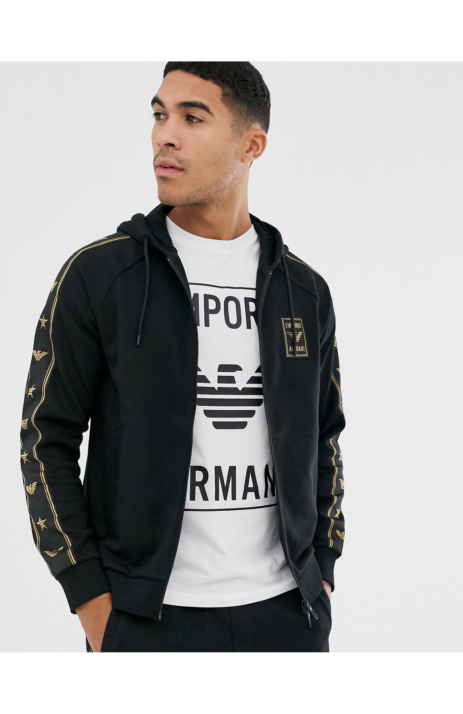 Glimmend Veroveren aankunnen Emporio Armani Gold Logo Taped Zip Thru Hoodie in Black for Men | Lyst