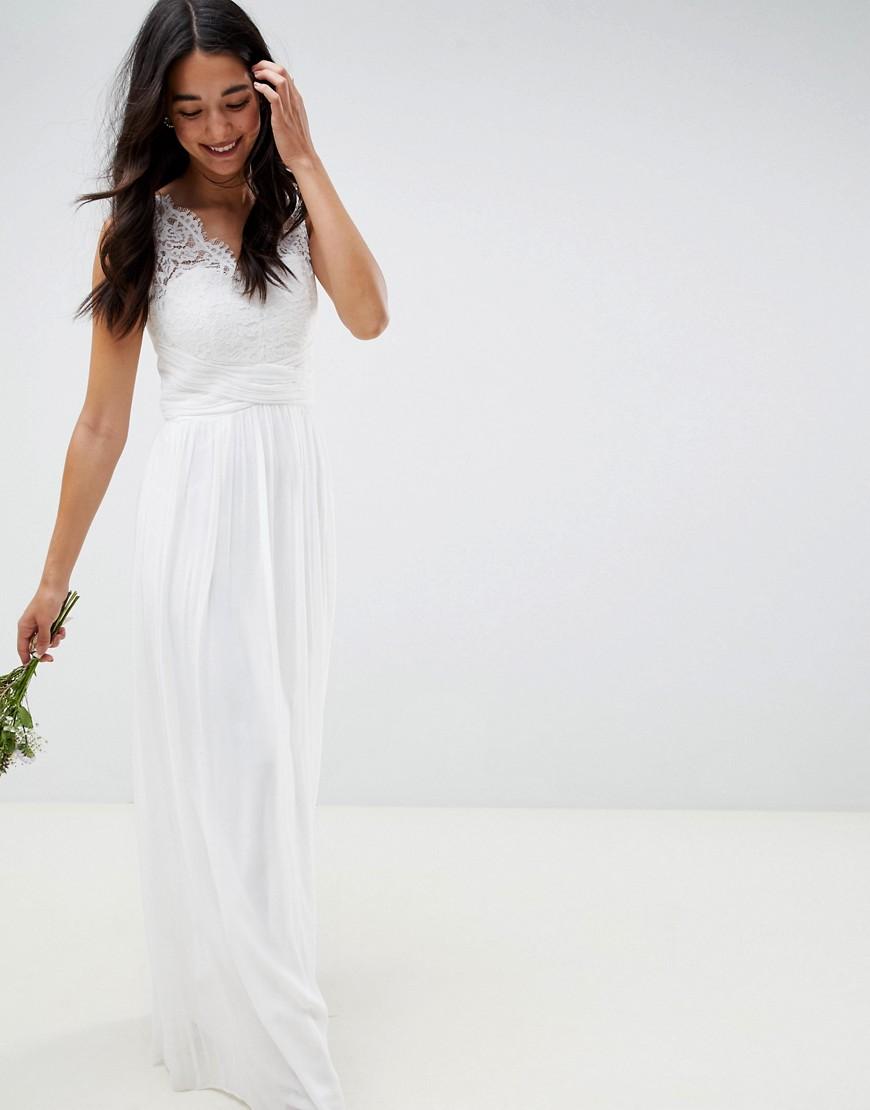 Little Mistress Sheer Overlay Wedding Dress With Lace Detail In