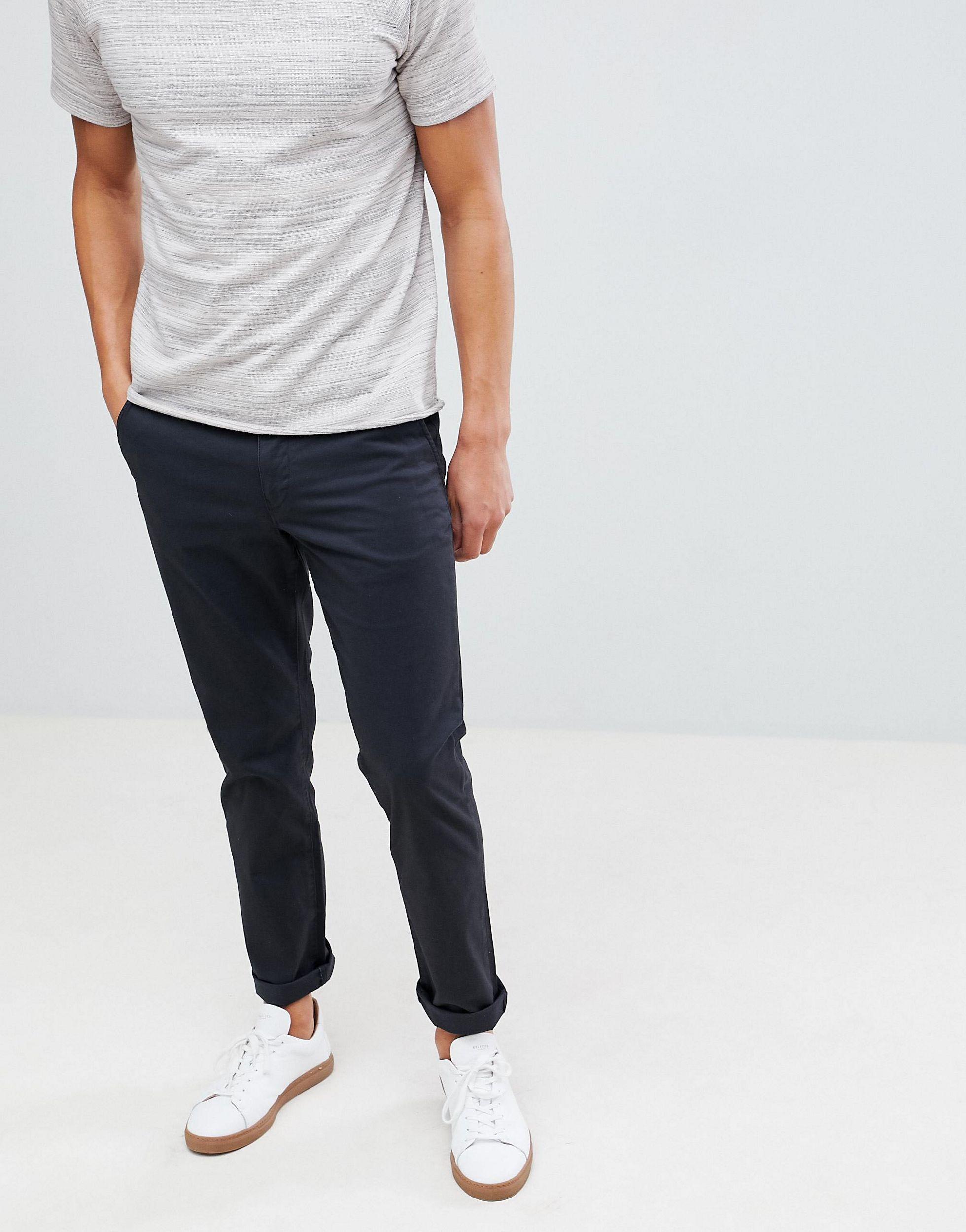SELECTED Cotton Straight Fit Stretch Chinos in Black for Men - Lyst