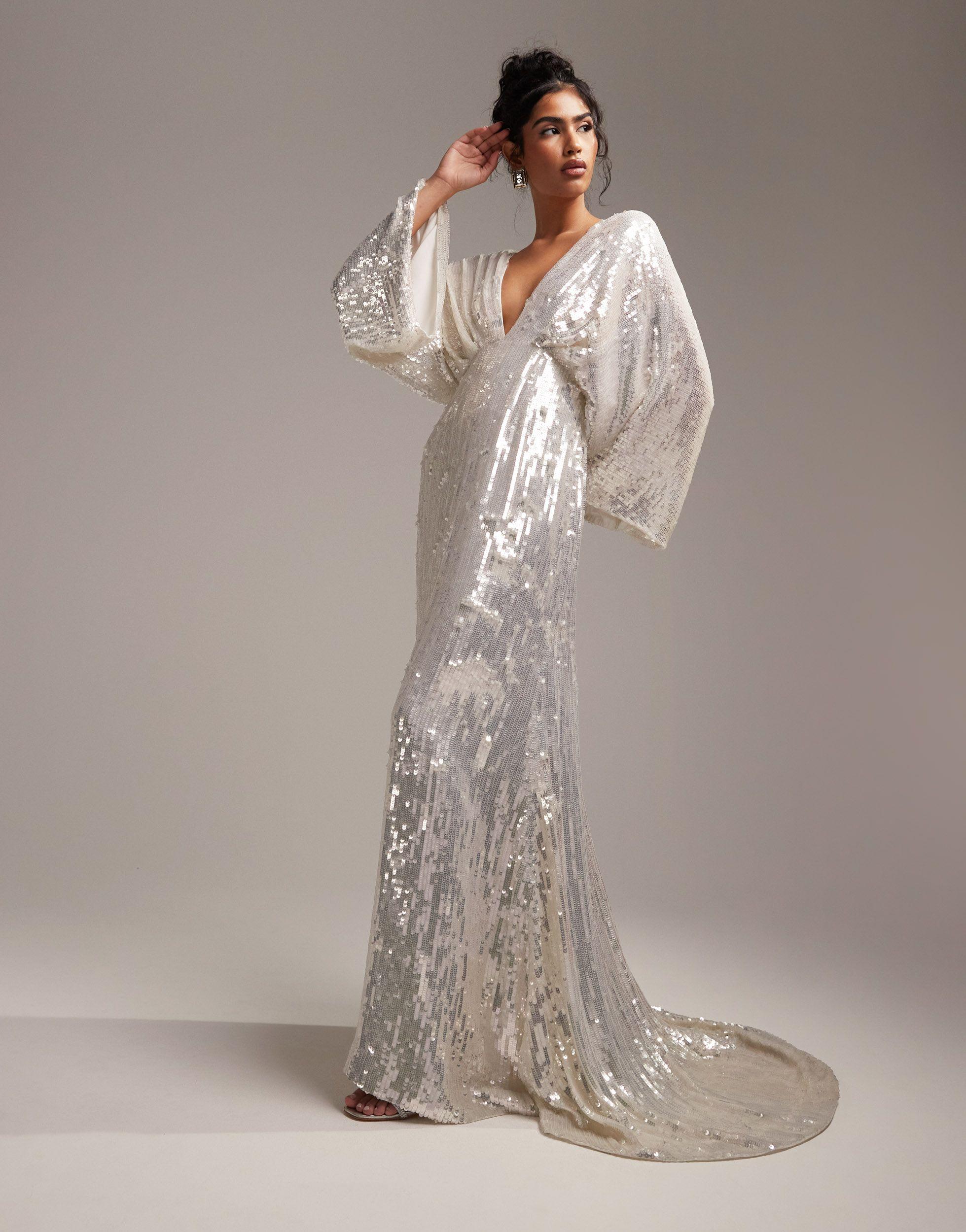 Sequin kimono wedding dress new arrivals