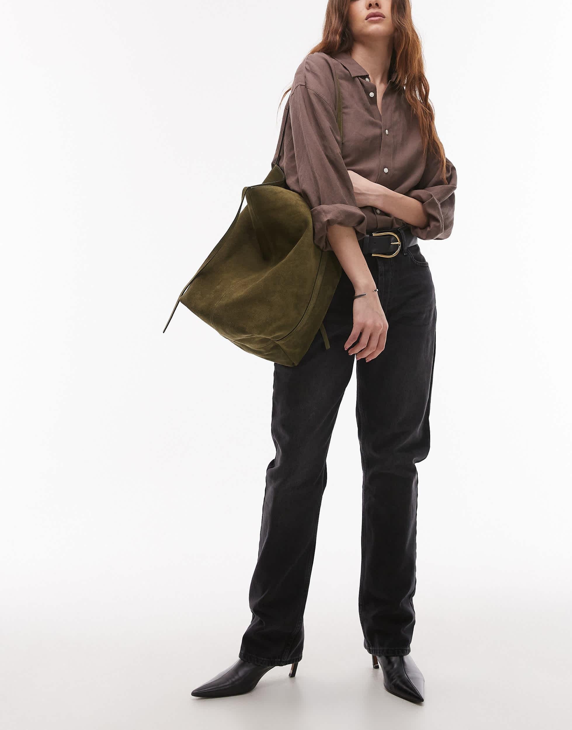 TOPSHOP Luna Real Suede Leather Tote Bag in Brown Lyst