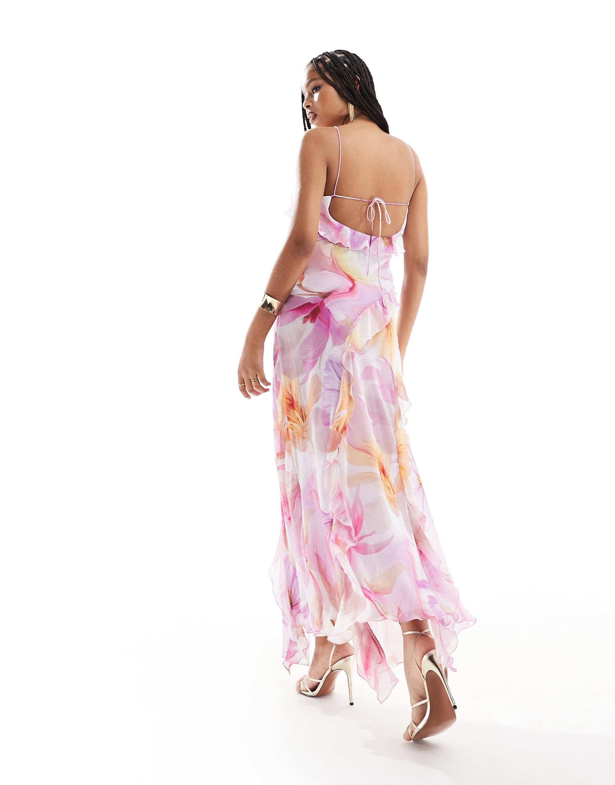 mango floral maxi dress Floral-print dress with ruffle detail - Women