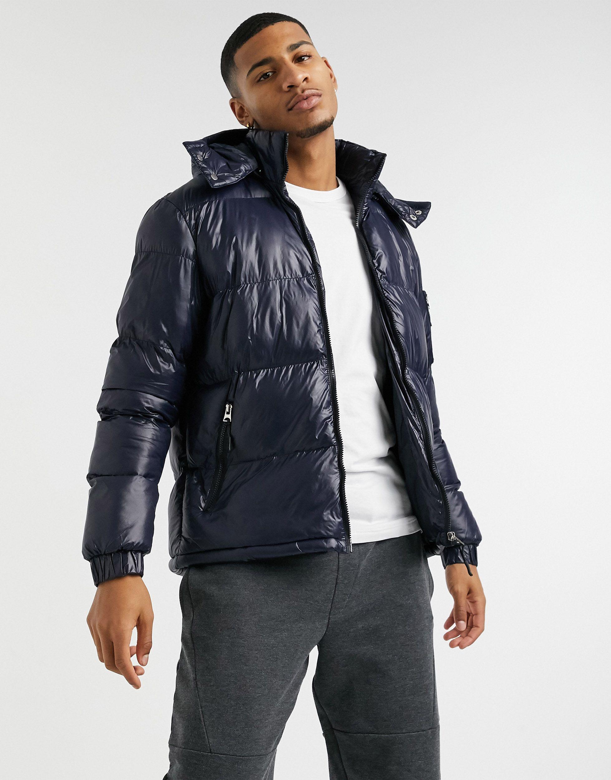 Mens Brave Soul Bubble Padded Winter Puffer Jacket In Navy & Khaki AW18 