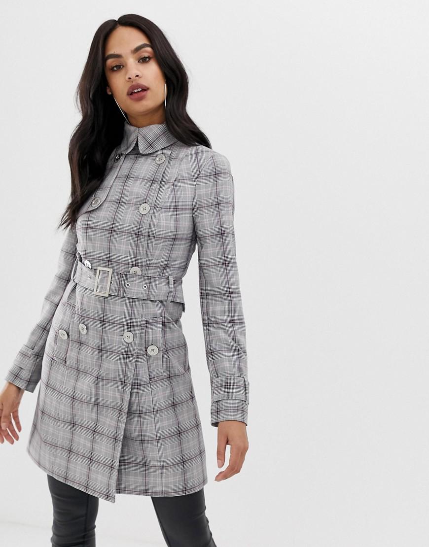 Lipsy Synthetic Prince Of Wales Check Coat in Gray - Lyst