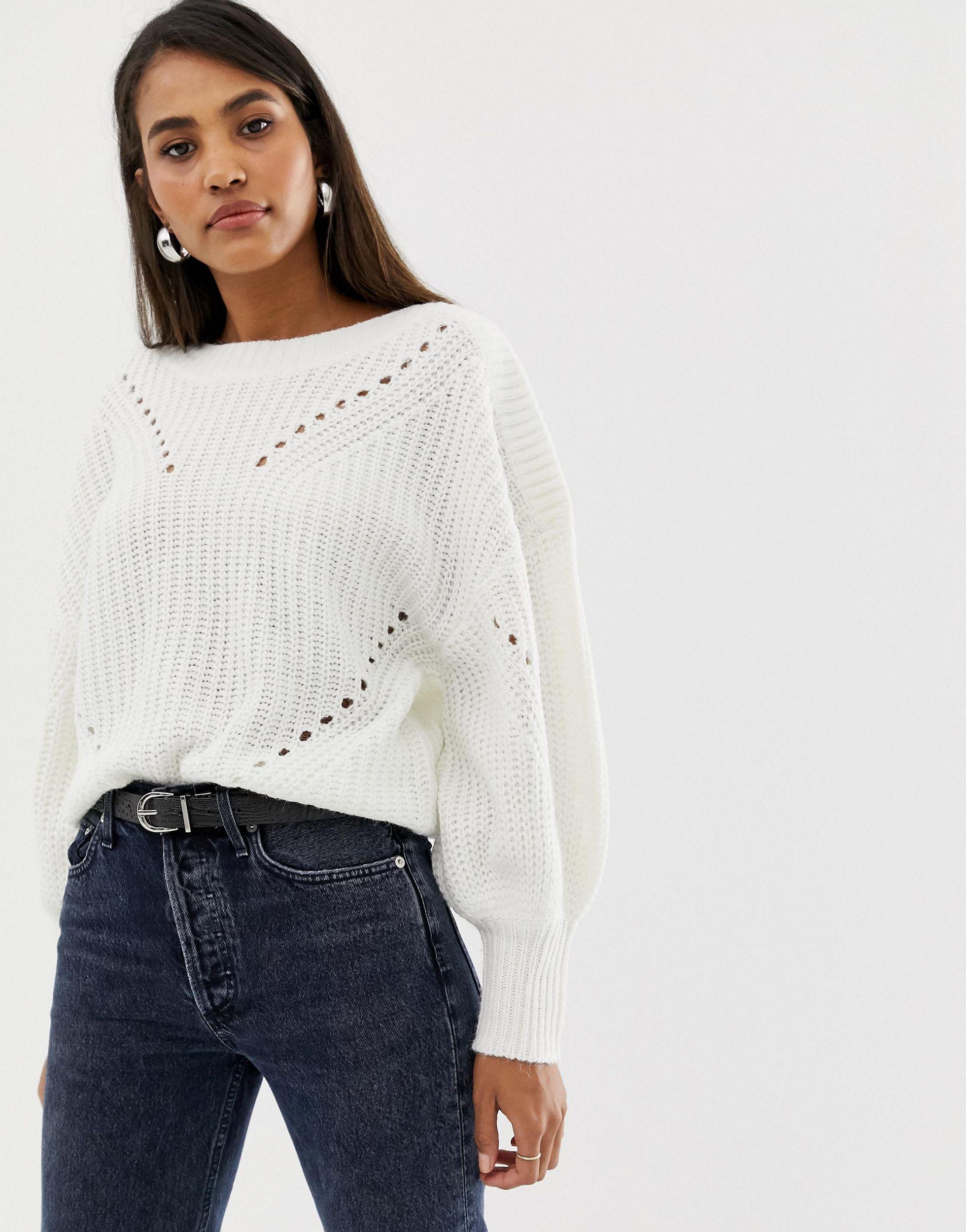 white balloon sleeve jumper