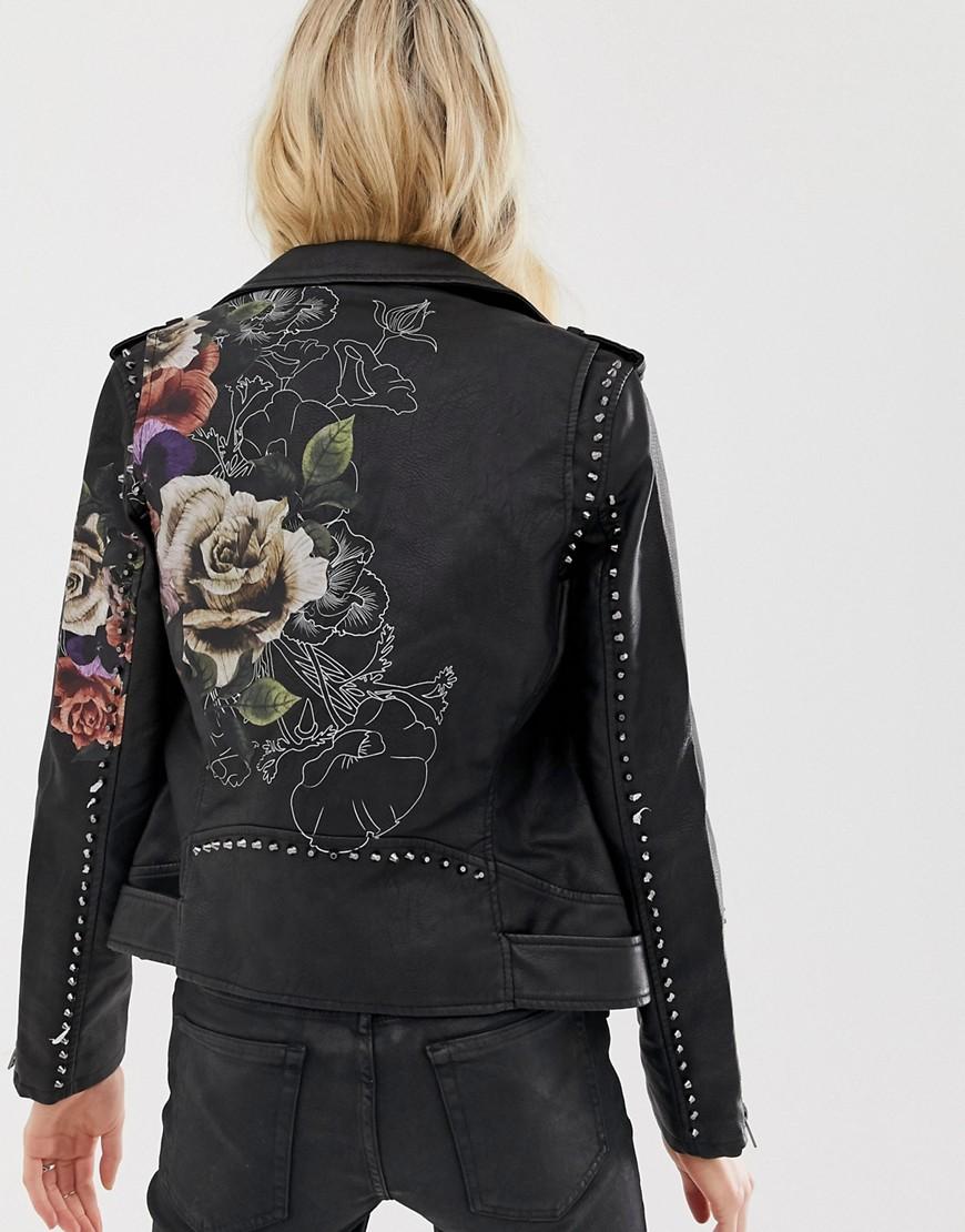 Blank NYC Love And Leave Faux Leather Jacket With Flower