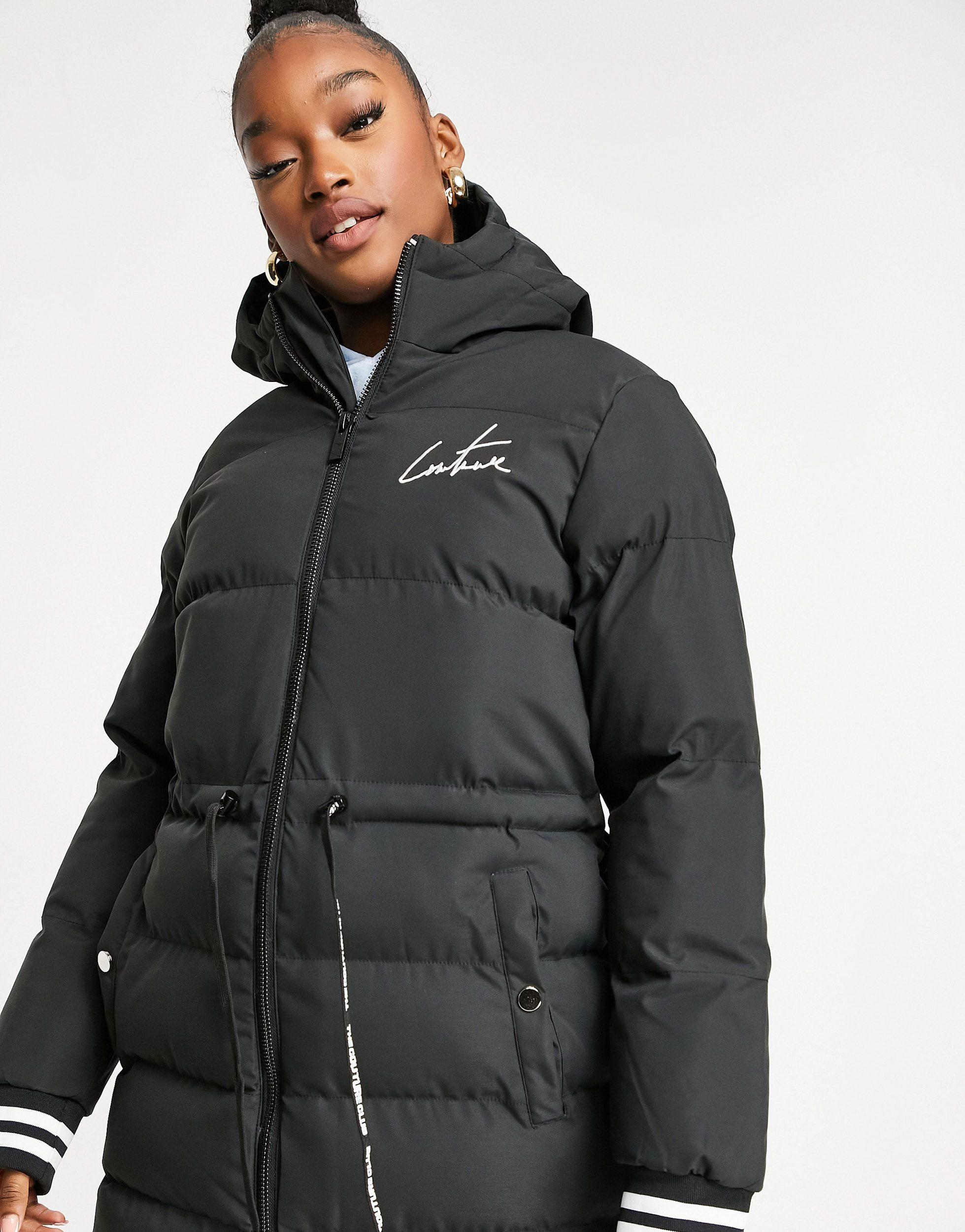 The Couture Club Contrast Signature Longline Padded Jacket in Black | Lyst