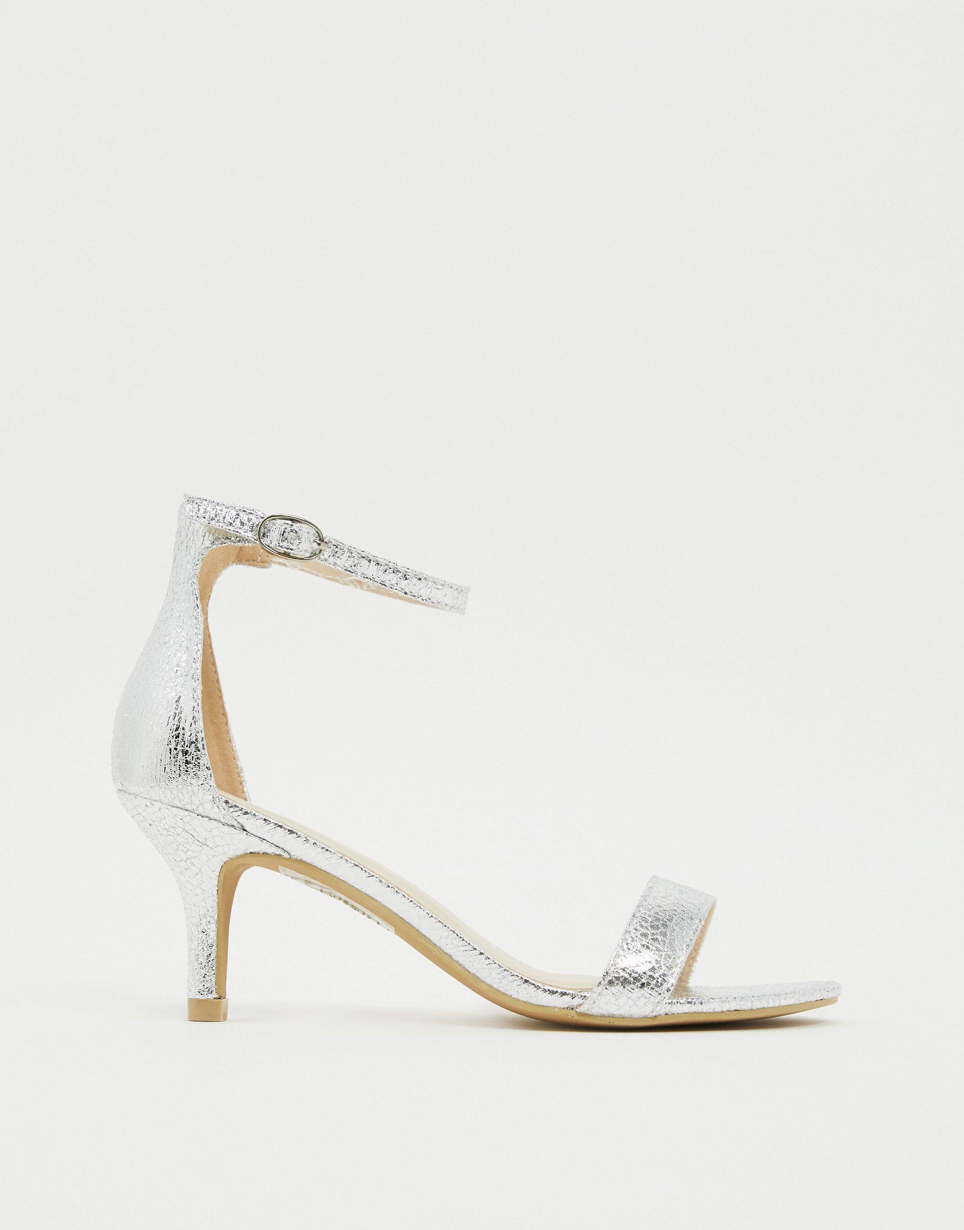 Glamorous Barely There Kitten Heeled Sandals in Silver (Metallic) - Lyst