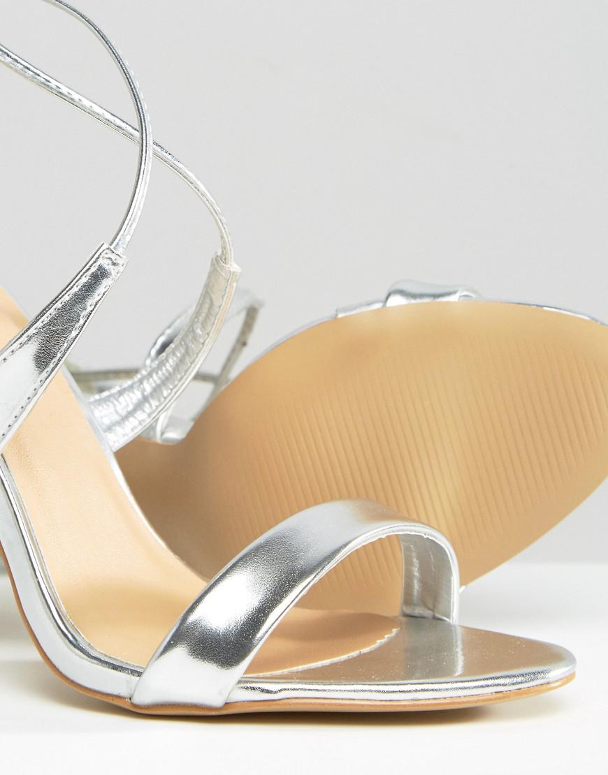 ankle tie silver heels