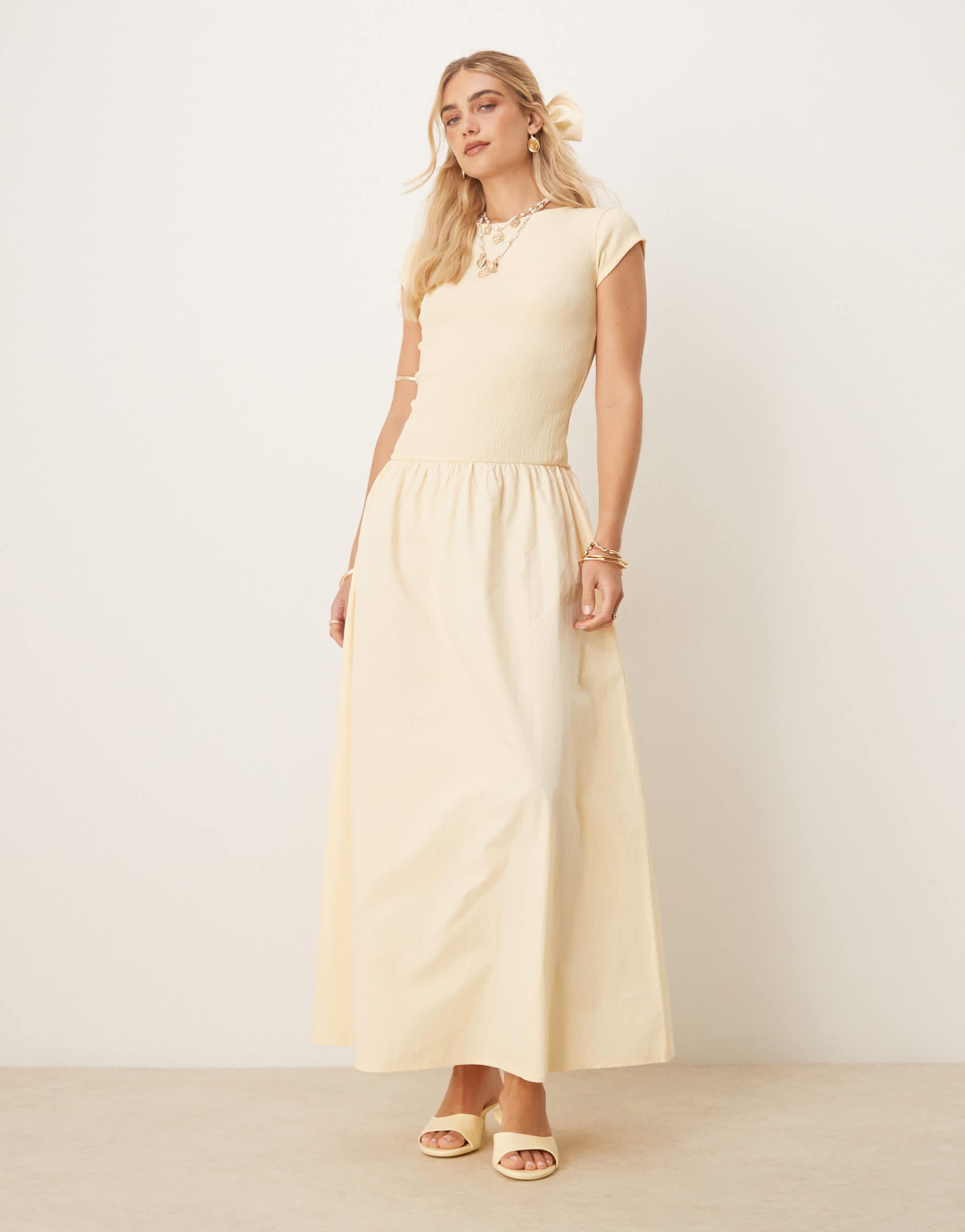 sachin and babi light blue dress ASOS Design High Neck Shirred Maxi Dress with Dropped Waist in Deep grape-Purple