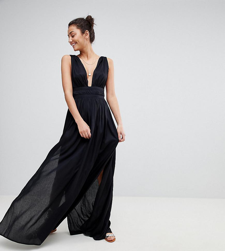 Asos Design Tall Grecian Plunge Maxi Woven Beach Dress ASOS en coloris Noir  | Lyst