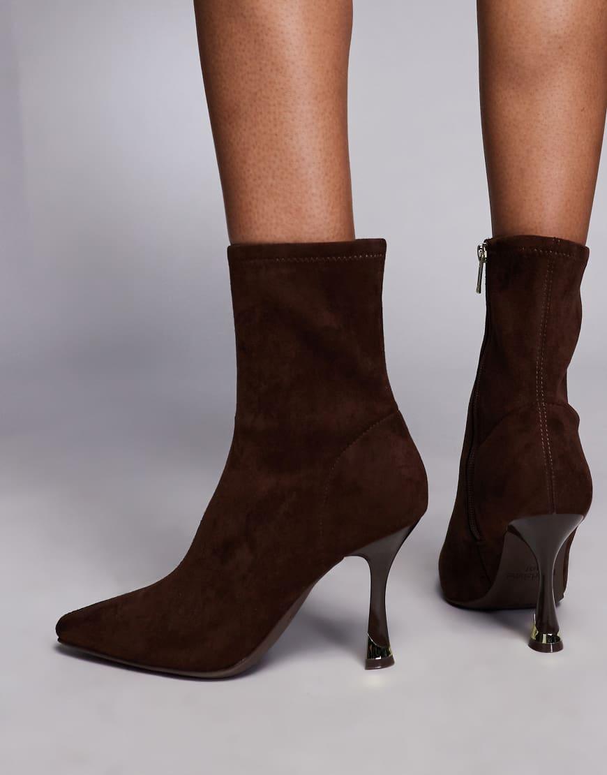 River Island Suedette Heeled Boot in Brown Lyst UK