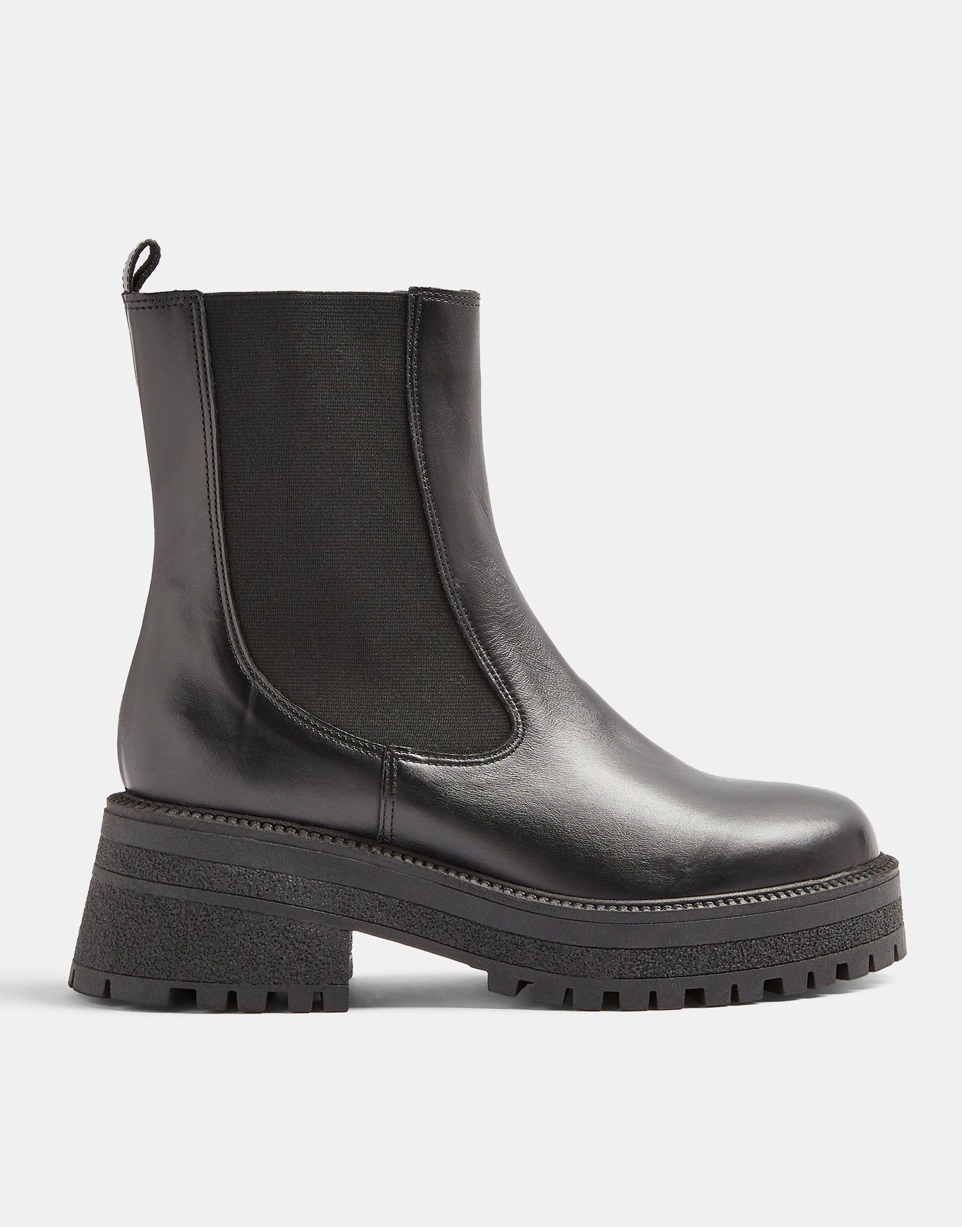 Leather Chunky Chelsea Boots in Black -