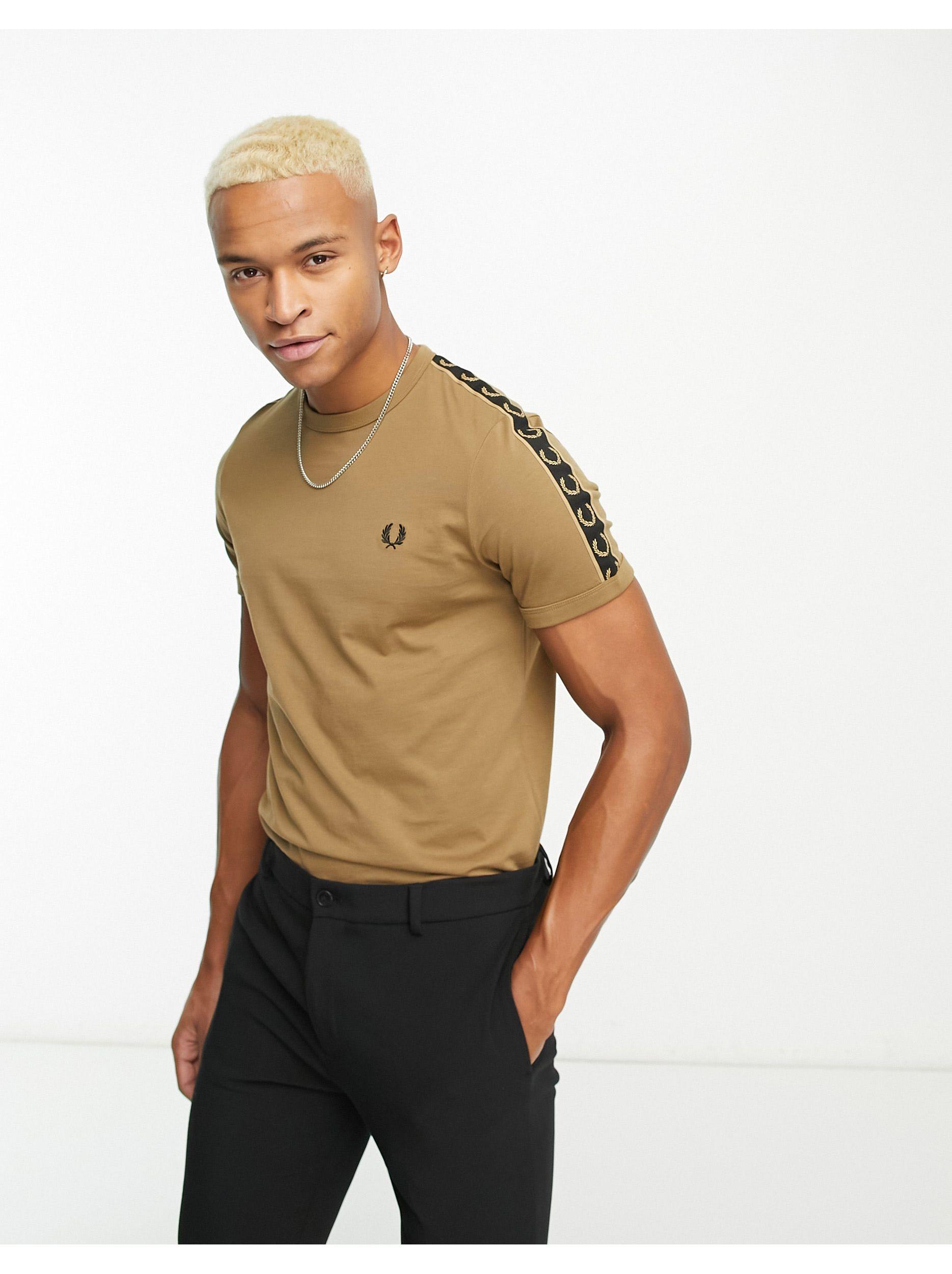Fred Perry Contrast Tape Ringer T-shirt in Brown for Men | Lyst