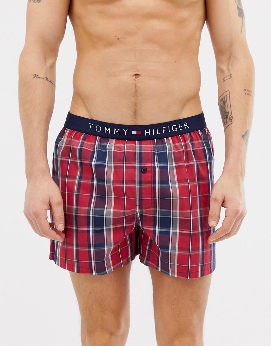 Tommy Hilfiger Cotton Woven Boxer With Flag Logo Waistband In Red Check ...