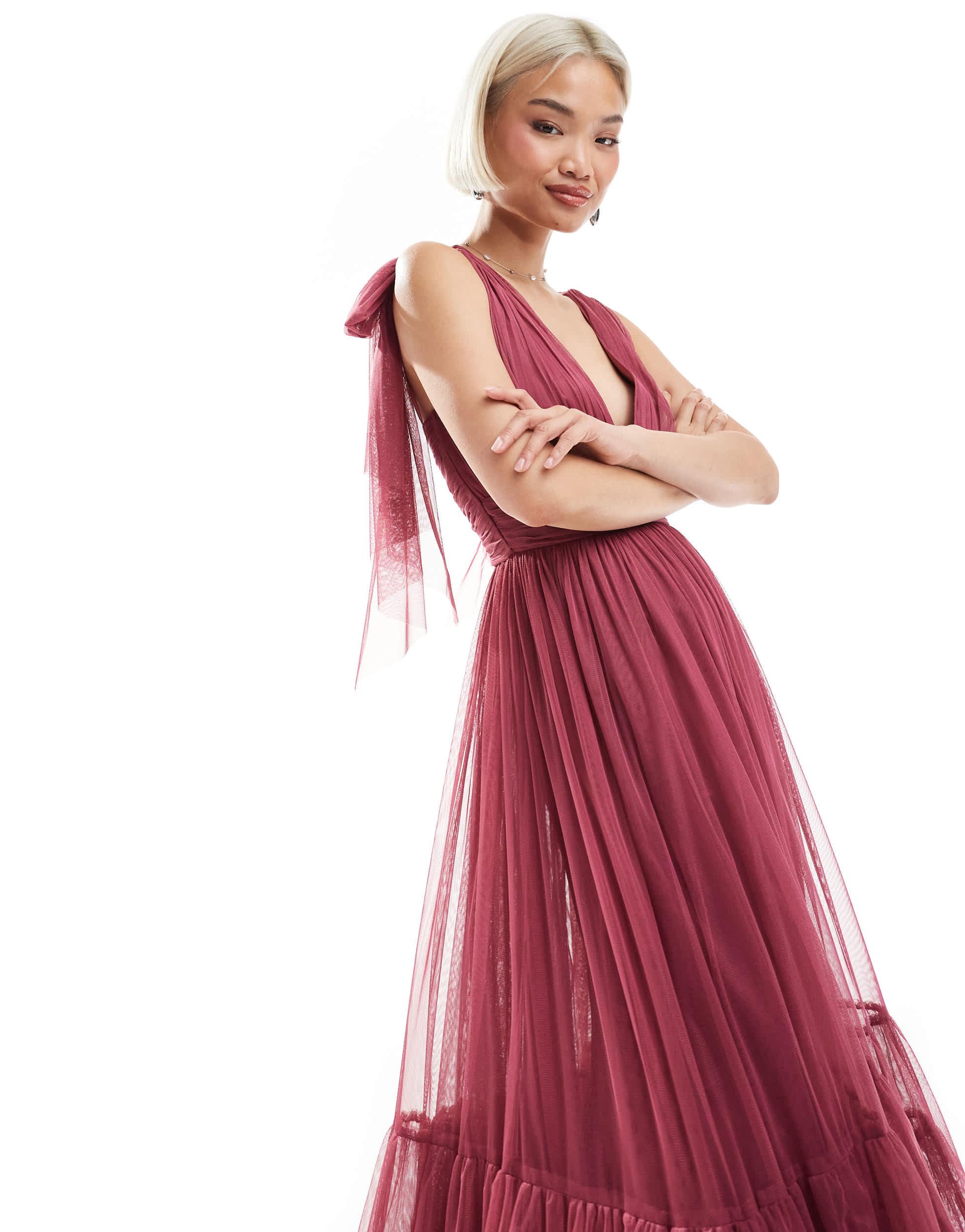LACE & BEADS Bridesmaid Bow Shoulder Tiered Maxi Dress | Lyst LACE & BEADS Bridesmaid Bow Shoulder Tiered Maxi Dress | Lyst