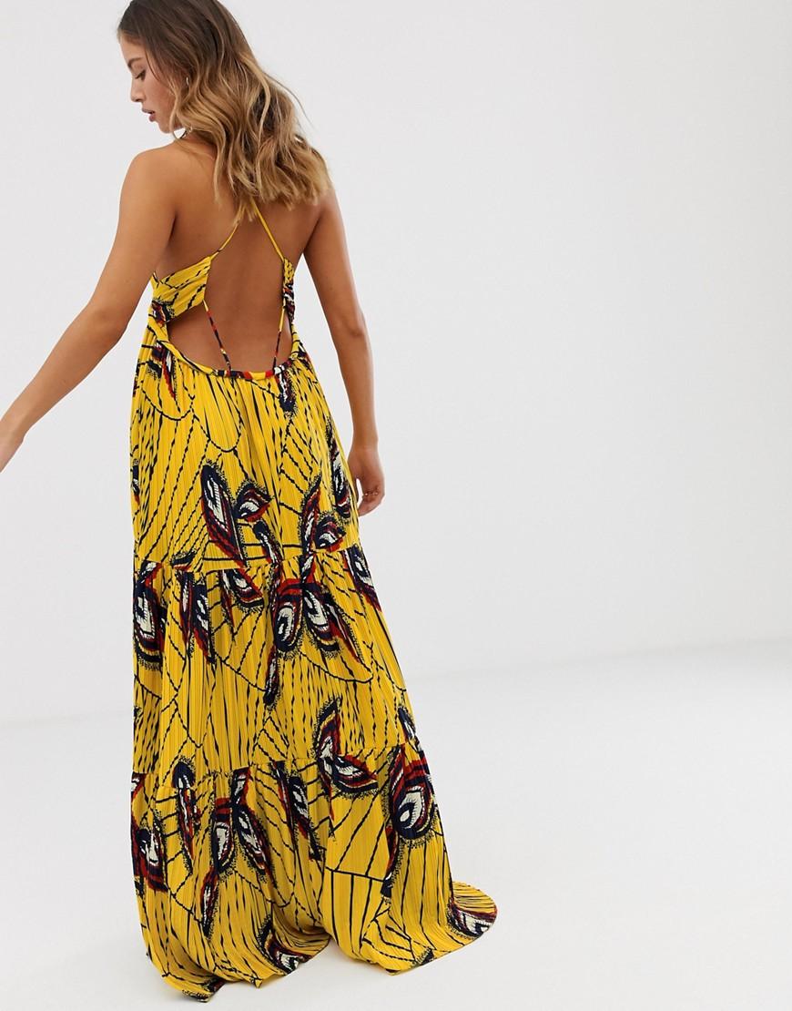 Ba&sh Cotton Plisse Maxi Dress With Open Back in Yellow - Lyst
