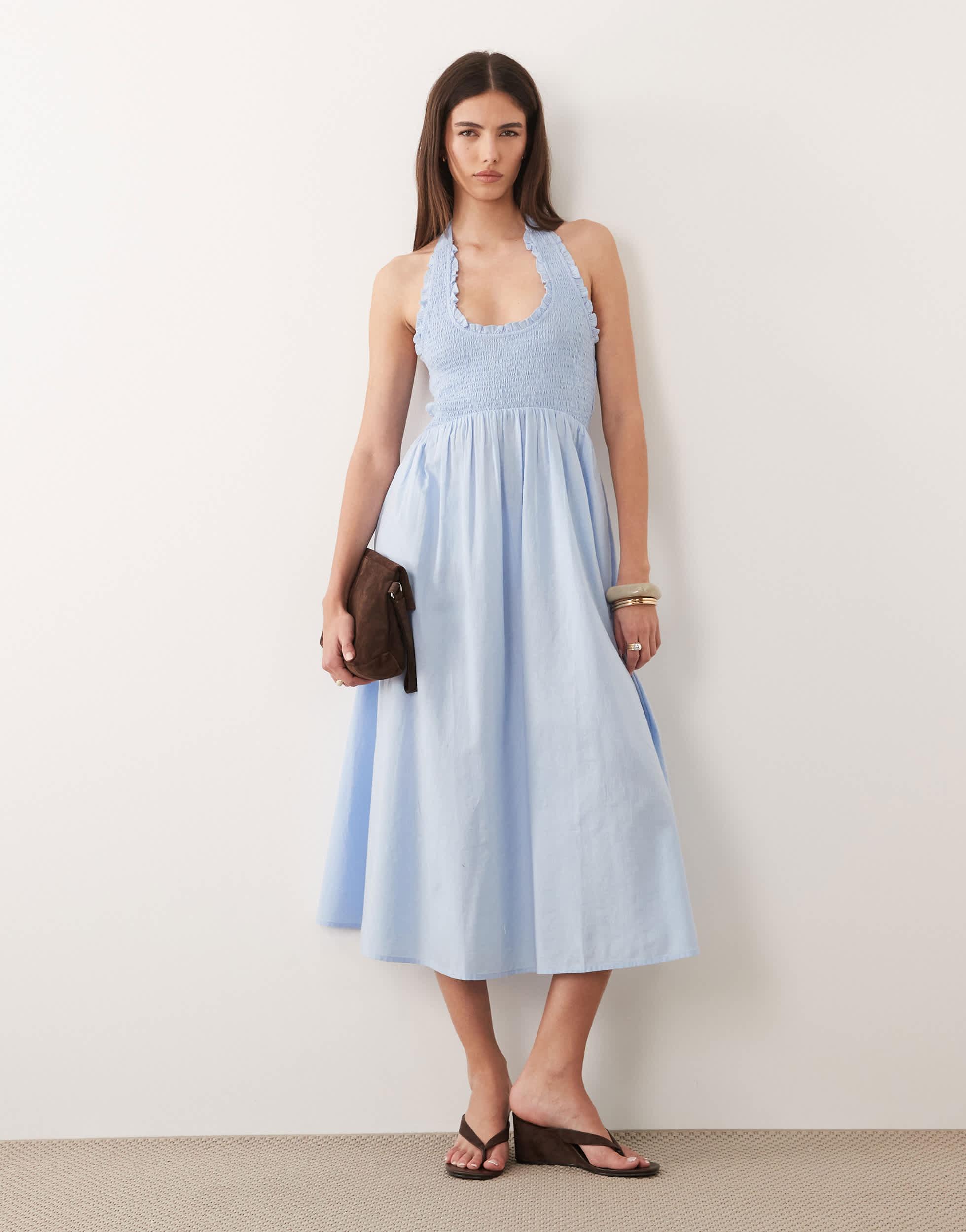 chinese dress ladies Rosa Halter Linen Midi Dress-Burnt Orange main image 0